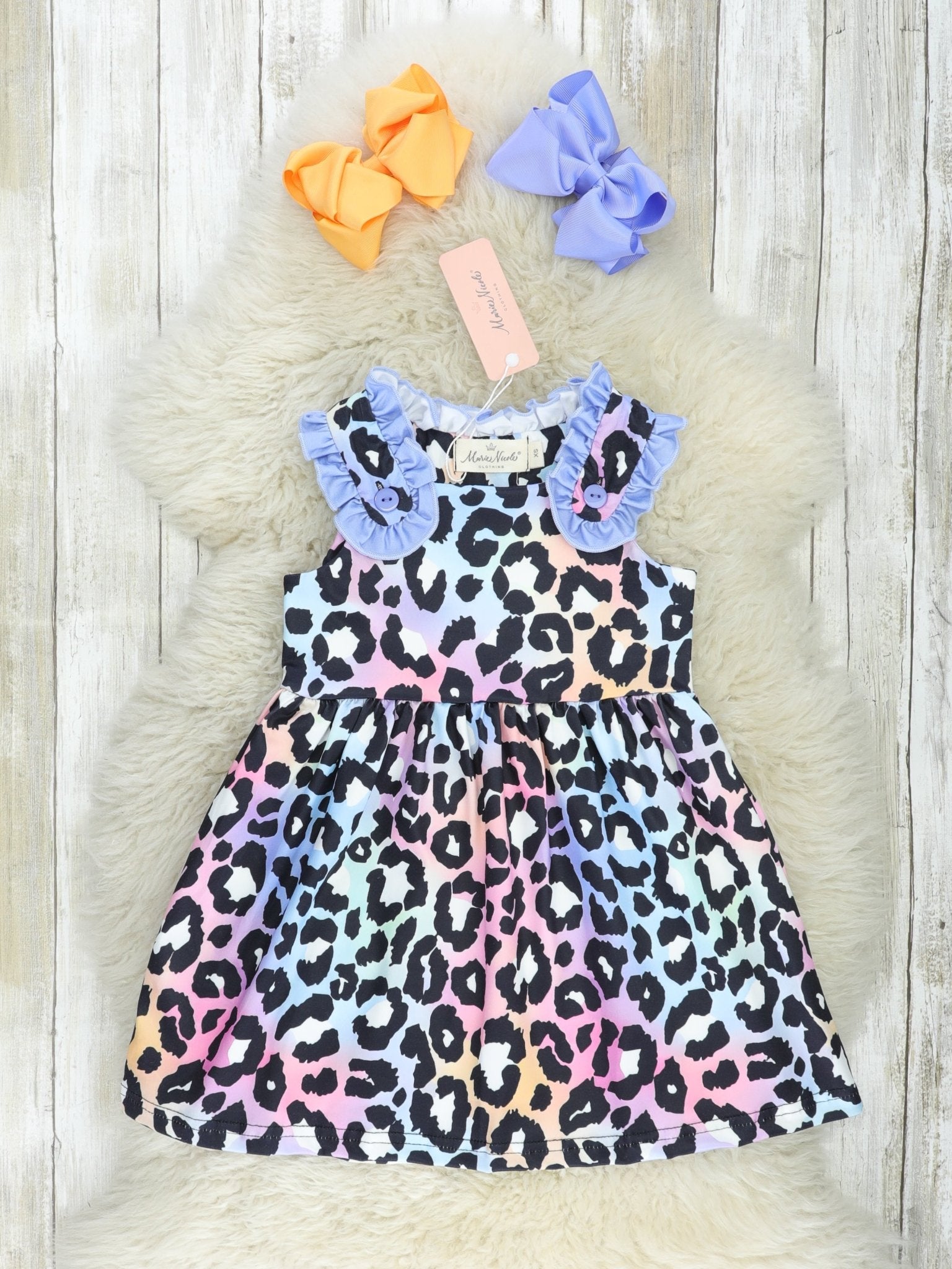 Purple Leopard Rainbow Ruffle Dress - Marie Nicole Clothing