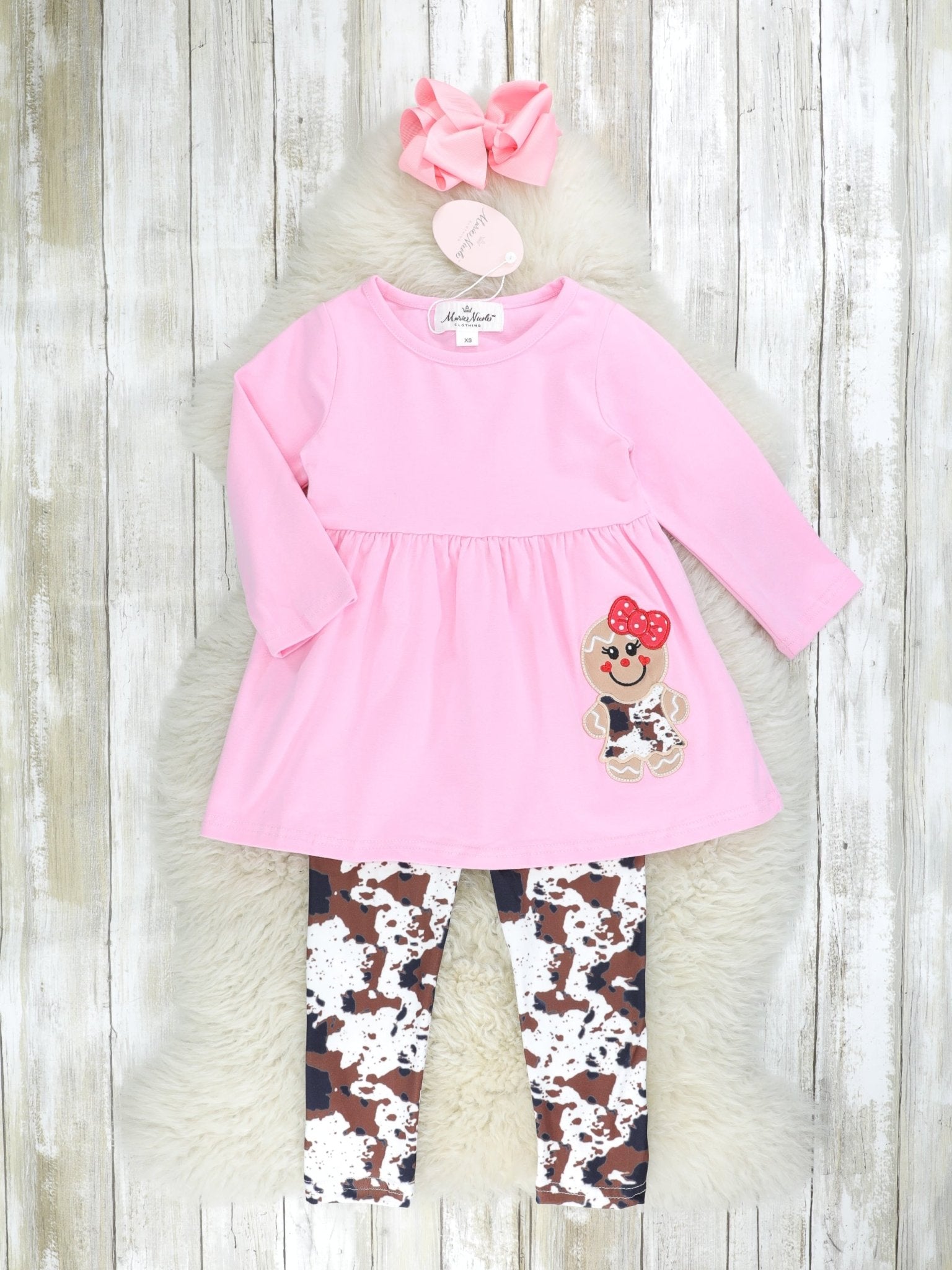 Pink Gingerbread Cow Print 3 - Piece Outfit - Marie Nicole Clothing