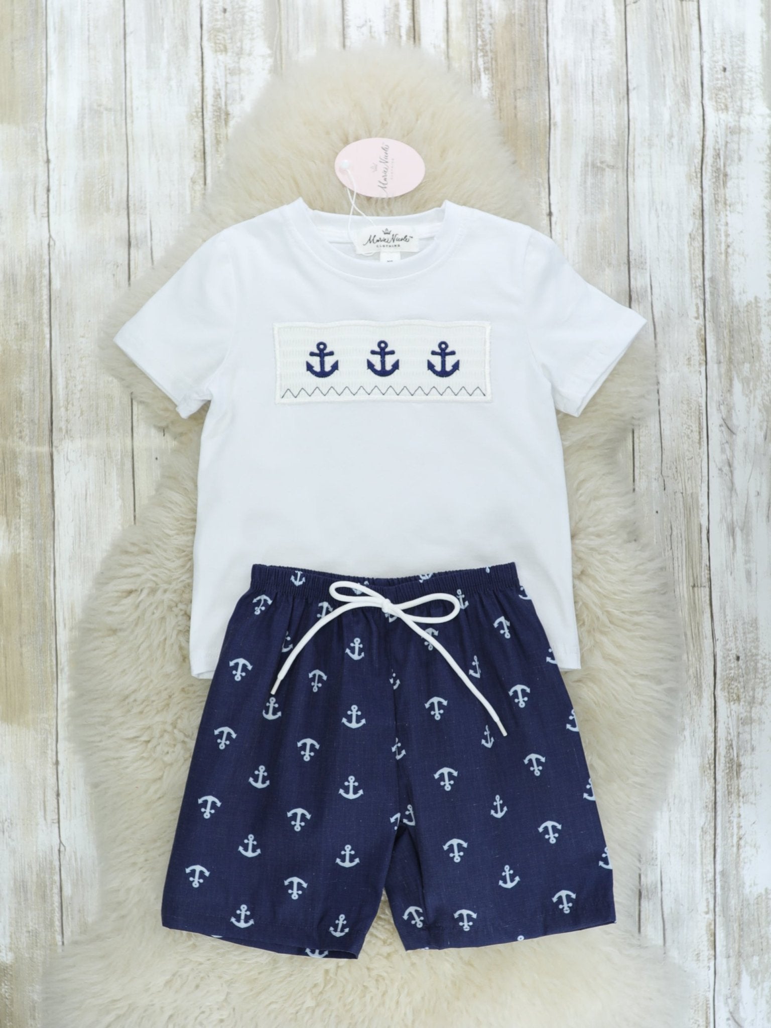 Smocked Anchor Shirt & Shorts Outfit - Marie Nicole Clothing