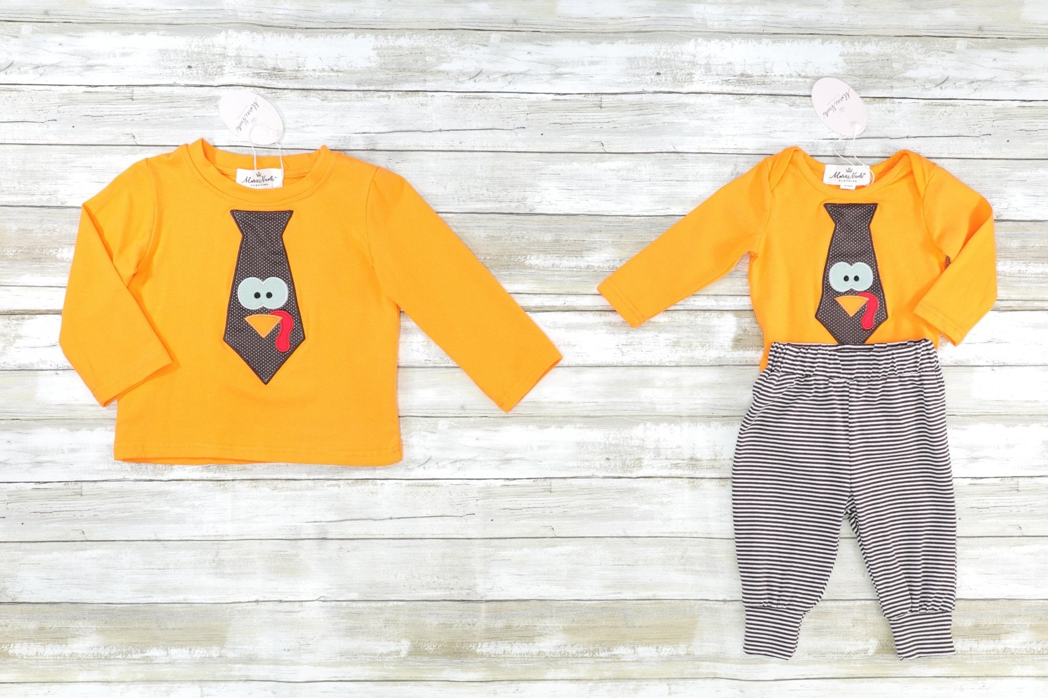 Orange Turkey Tie Long Sleeve Outfit - Marie Nicole Clothing