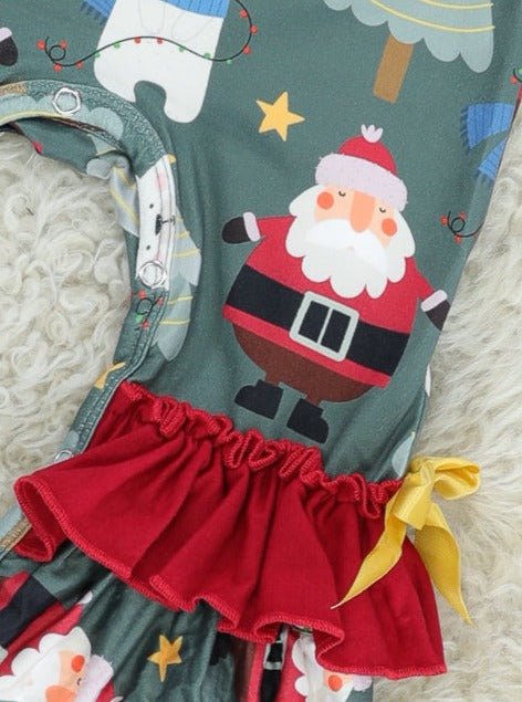 Green Santa Ruffle Romper - Marie Nicole Clothing