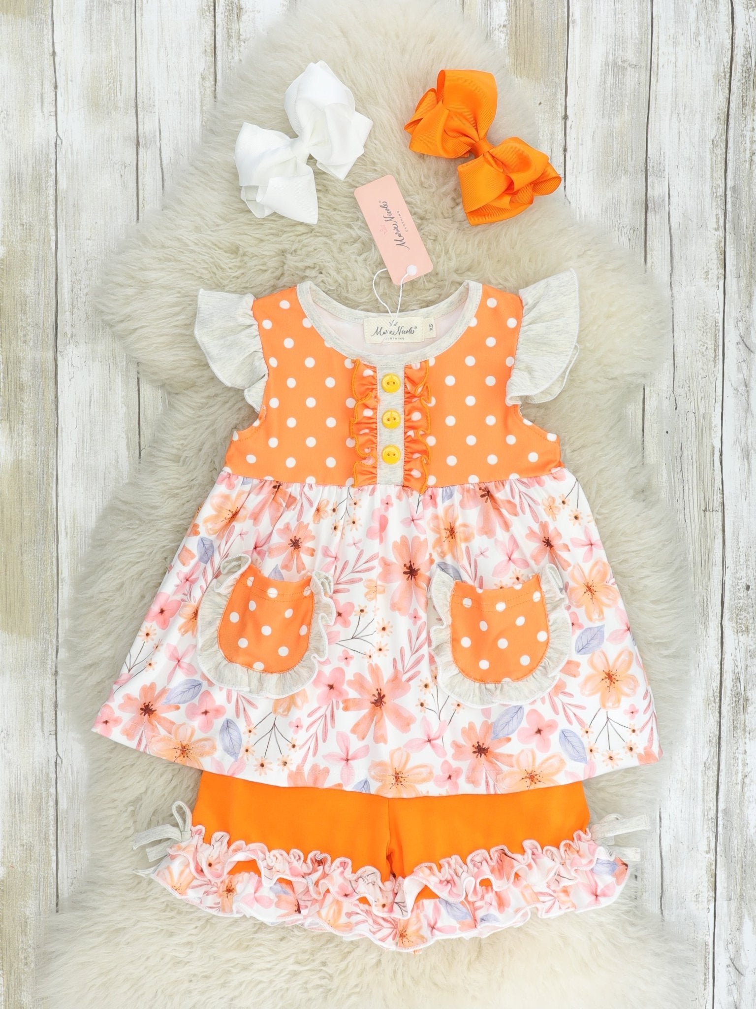 Orange Watercolor Daisy Ruffle Outfit - Marie Nicole Clothing