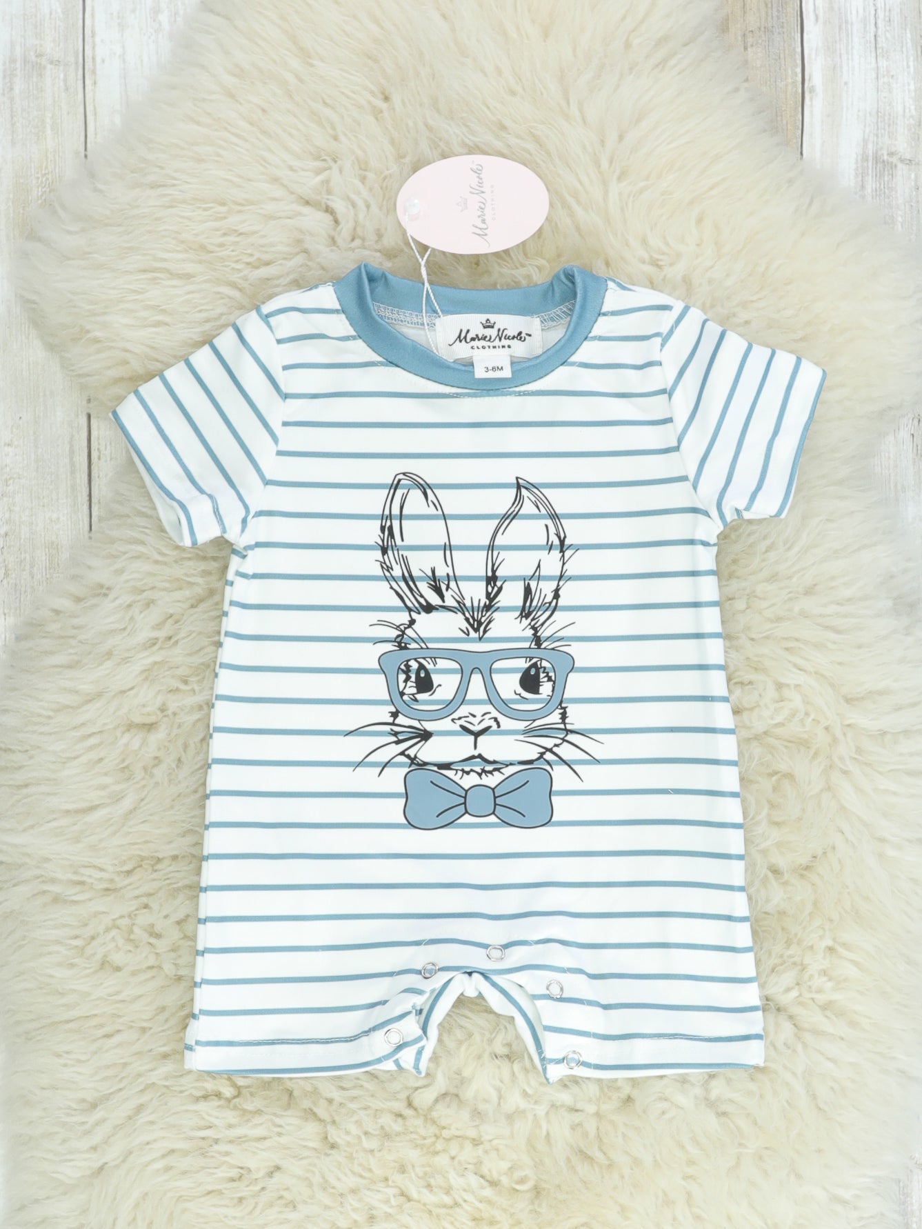 Nerdy Bunny Striped Romper - Marie Nicole Clothing