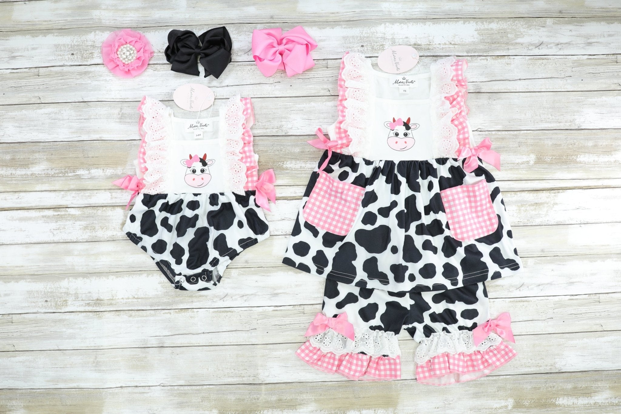 Pink Check Cow Ruffle Outfit - Marie Nicole Clothing