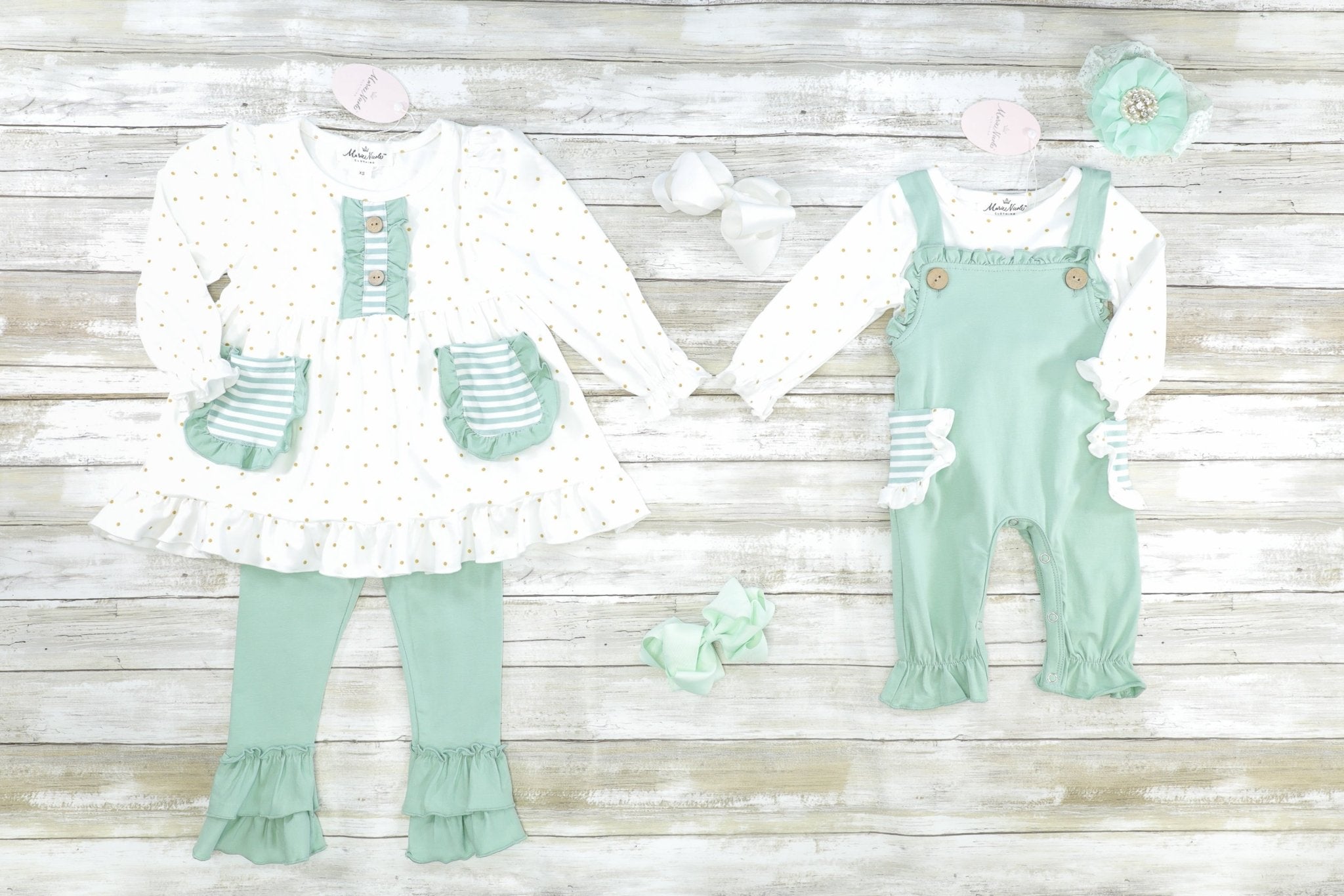 Sage Ruffle Overall Set - Marie Nicole Clothing