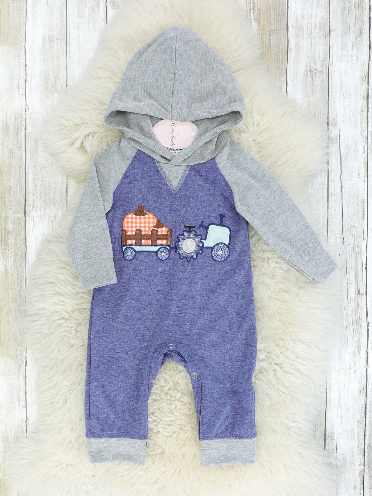Blue Pumpkin Farm Hoodie Romper - Marie Nicole Clothing