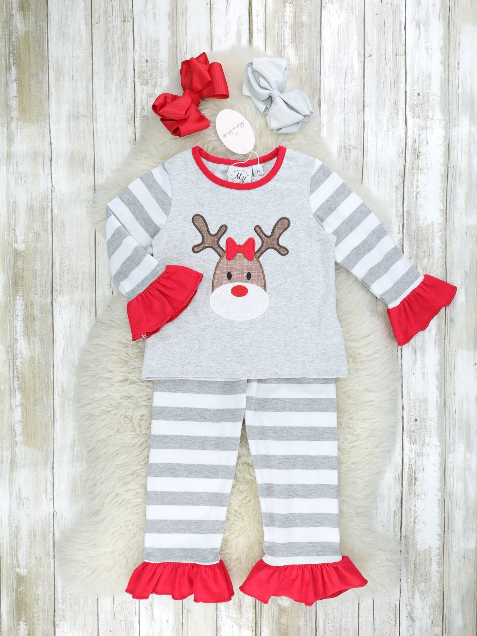 Striped Reindeer Pajamas - Boys & Girls - Marie Nicole Clothing