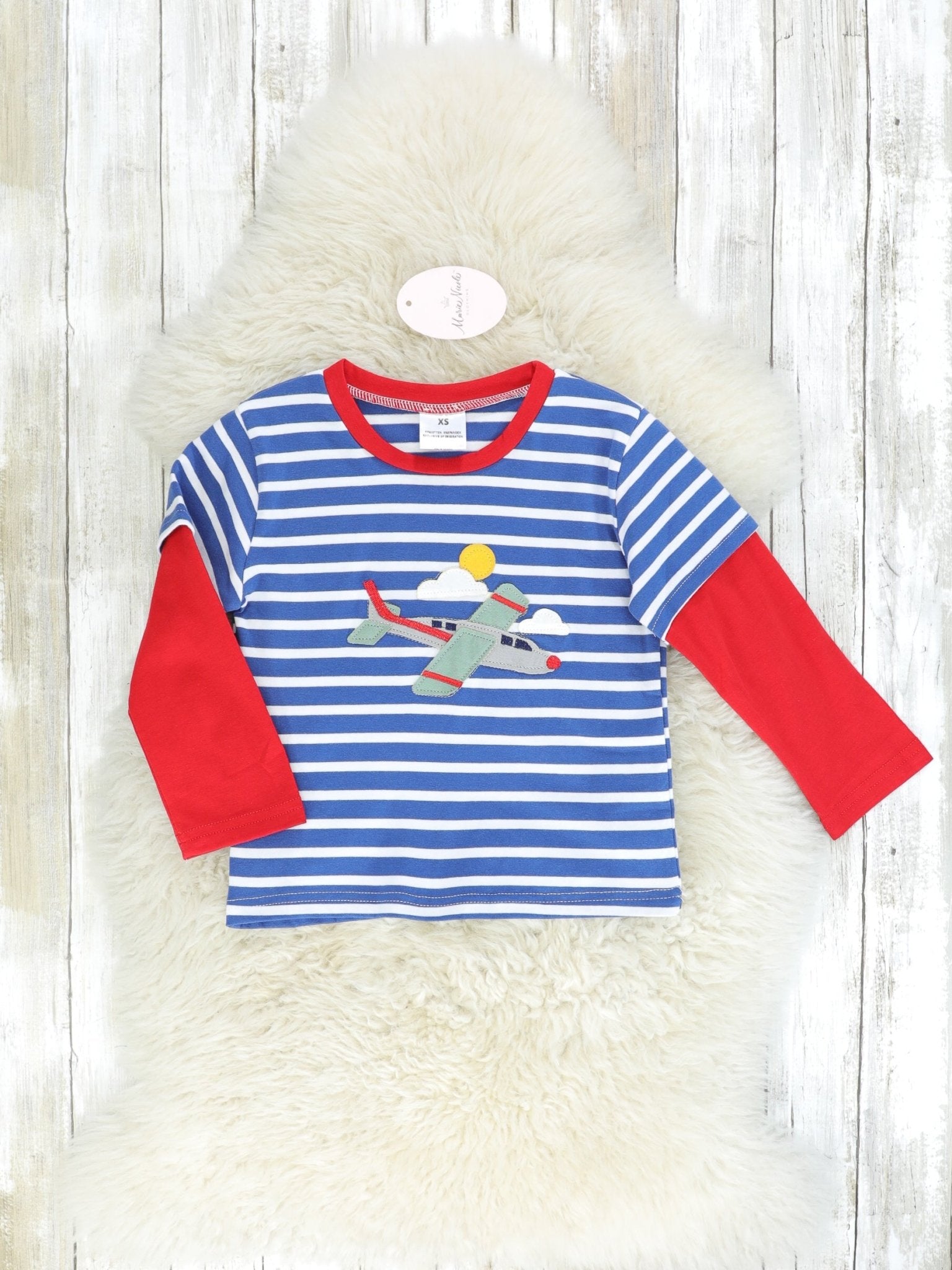 Striped Airplane Long Sleeve Top - Marie Nicole Clothing