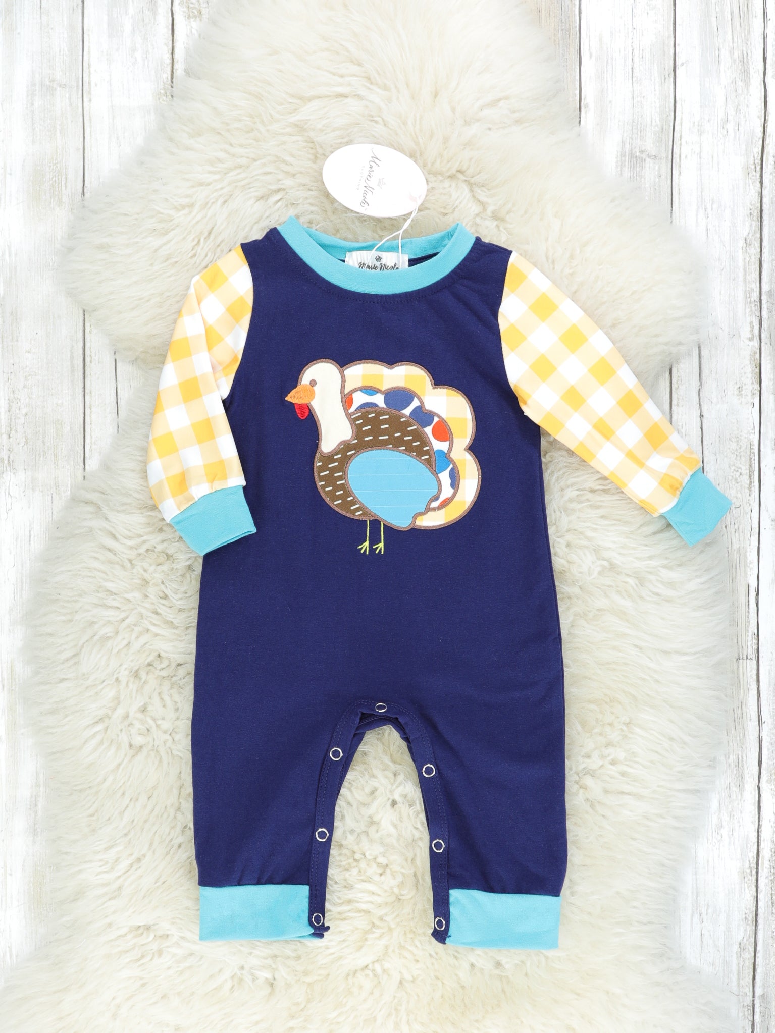 Yellow Gingham Turkey Romper - Marie Nicole Clothing