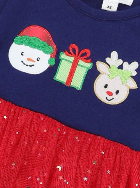 Navy & Red Sparkly Christmas Tulle Dress - Marie Nicole Clothing