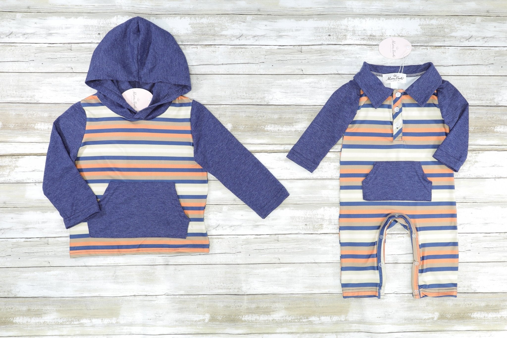 Orange & Navy Striped Raglan Hoodie - Marie Nicole Clothing