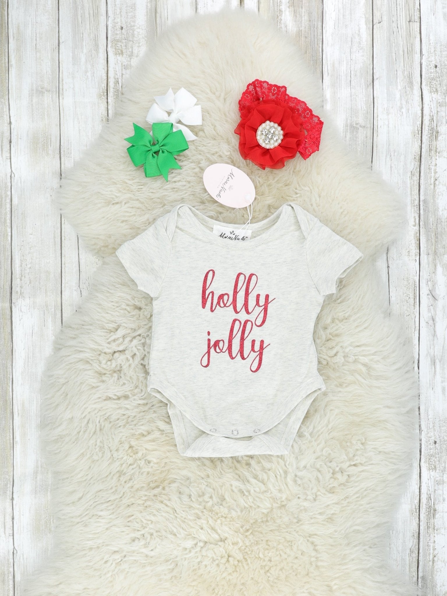 "Holly Jolly" Plaid Onesie Outfit - Marie Nicole Clothing