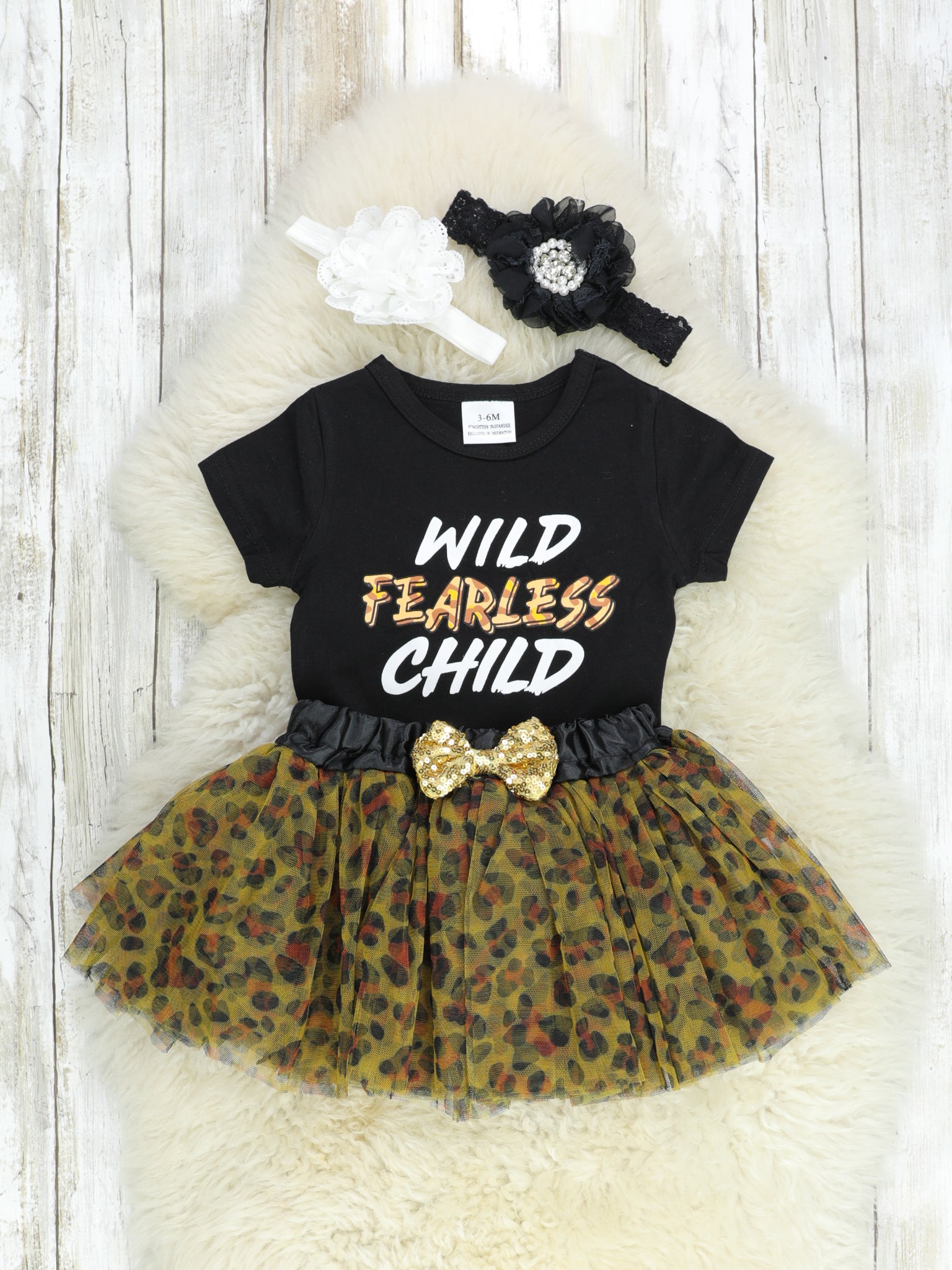 "Wild Fearless Child" Black Leo & Cheetah Tulle Skirt - Marie Nicole Clothing