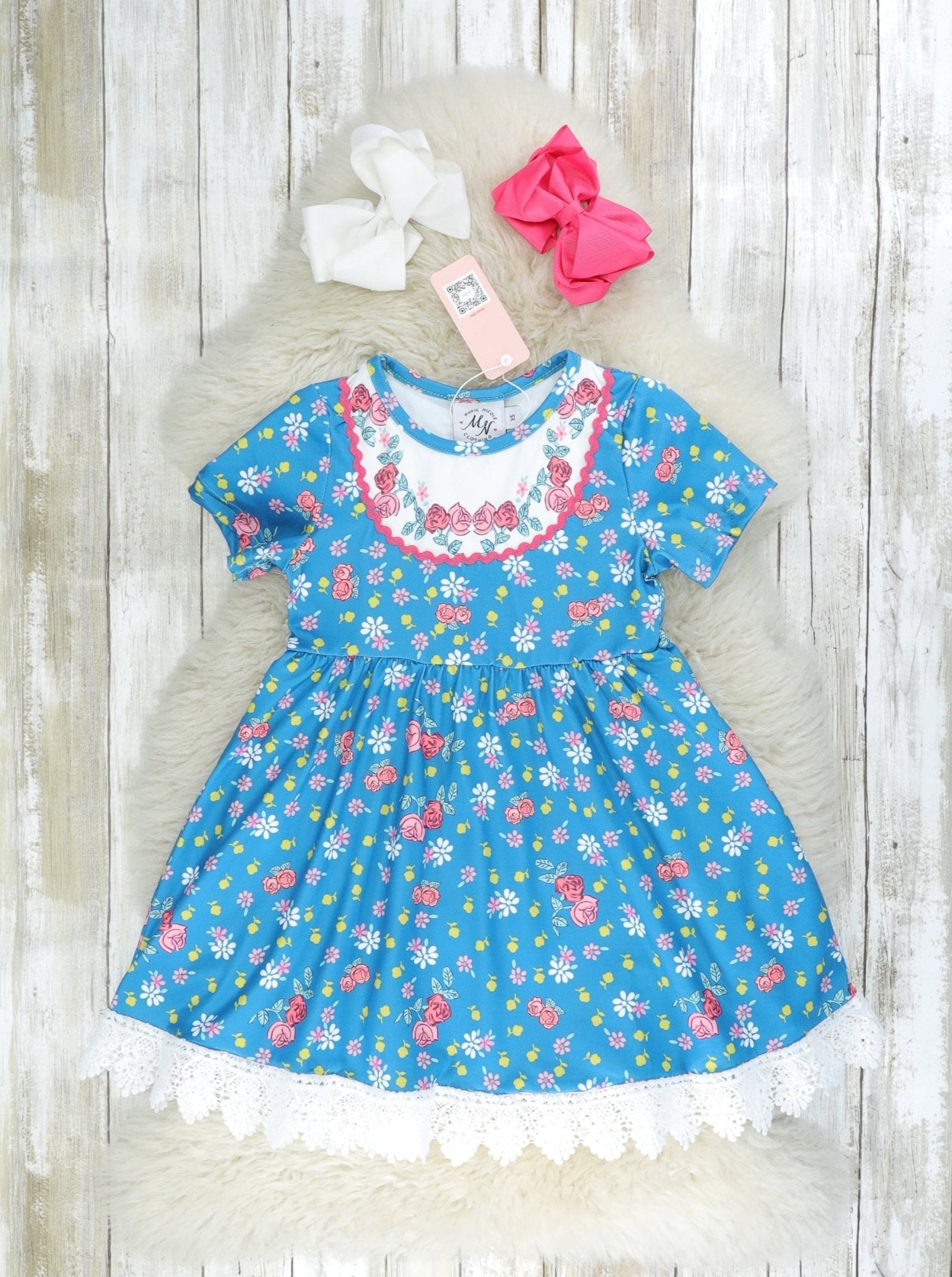 Cerulean Floral Crochet Dress - Marie Nicole Clothing