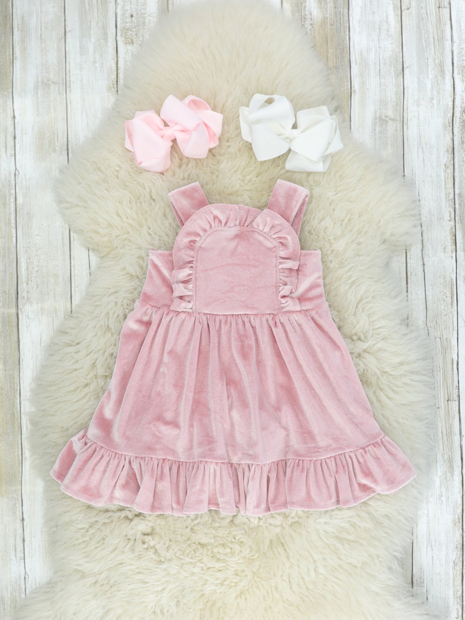 Pink Velvet Ruffle Dress - Marie Nicole Clothing