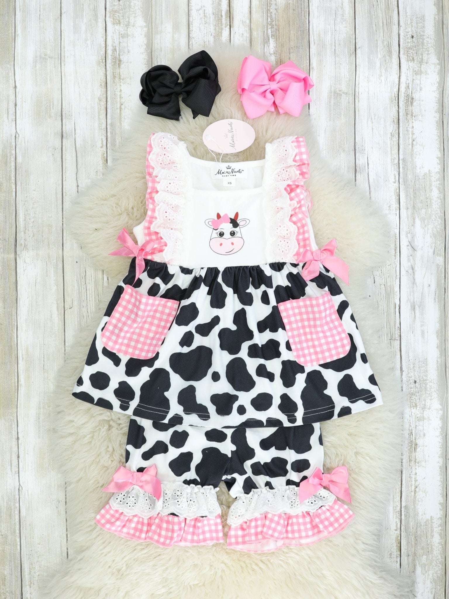 Pink Check Cow Ruffle Outfit - Marie Nicole Clothing