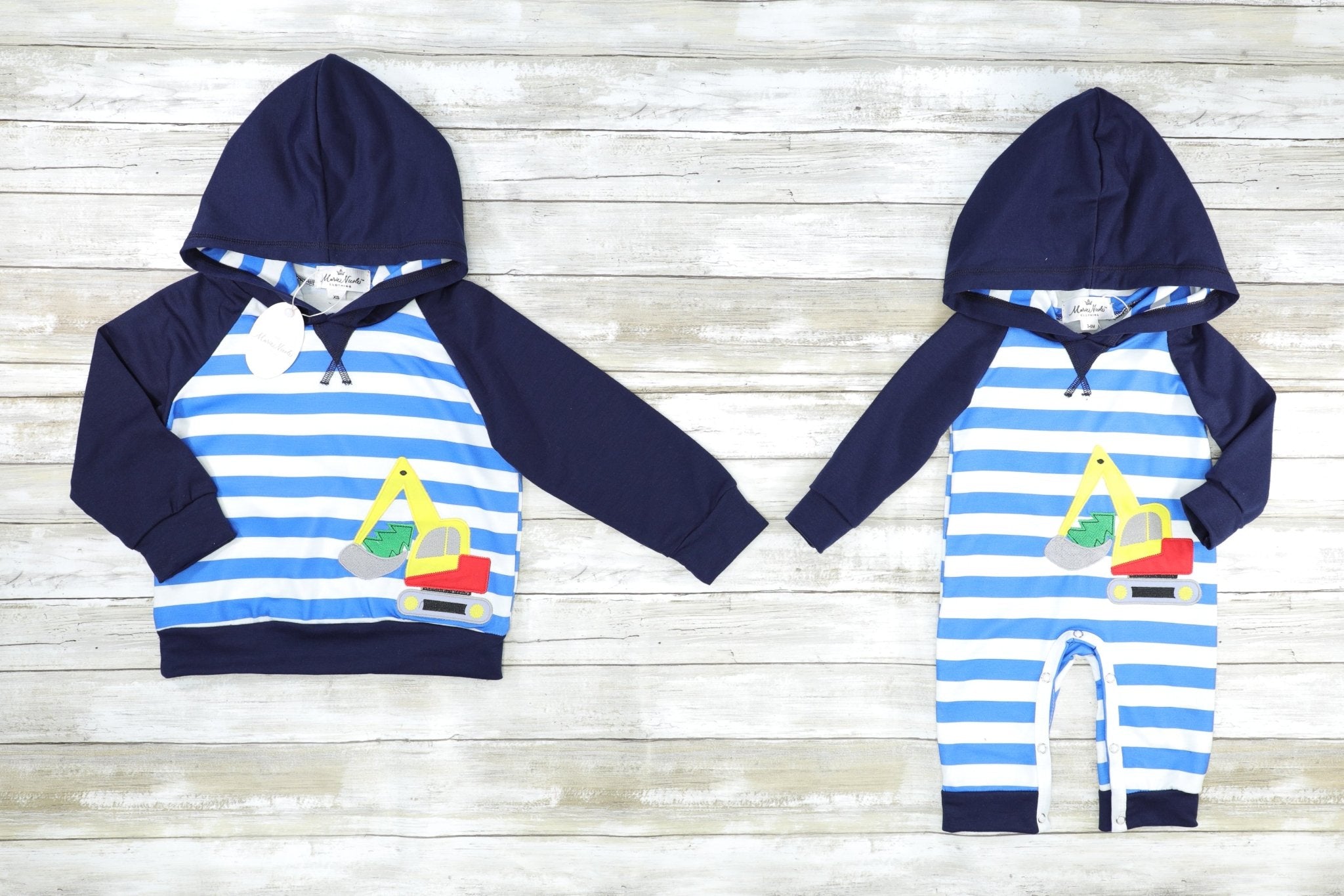 Blue Striped Excavator Hoodie - Marie Nicole Clothing