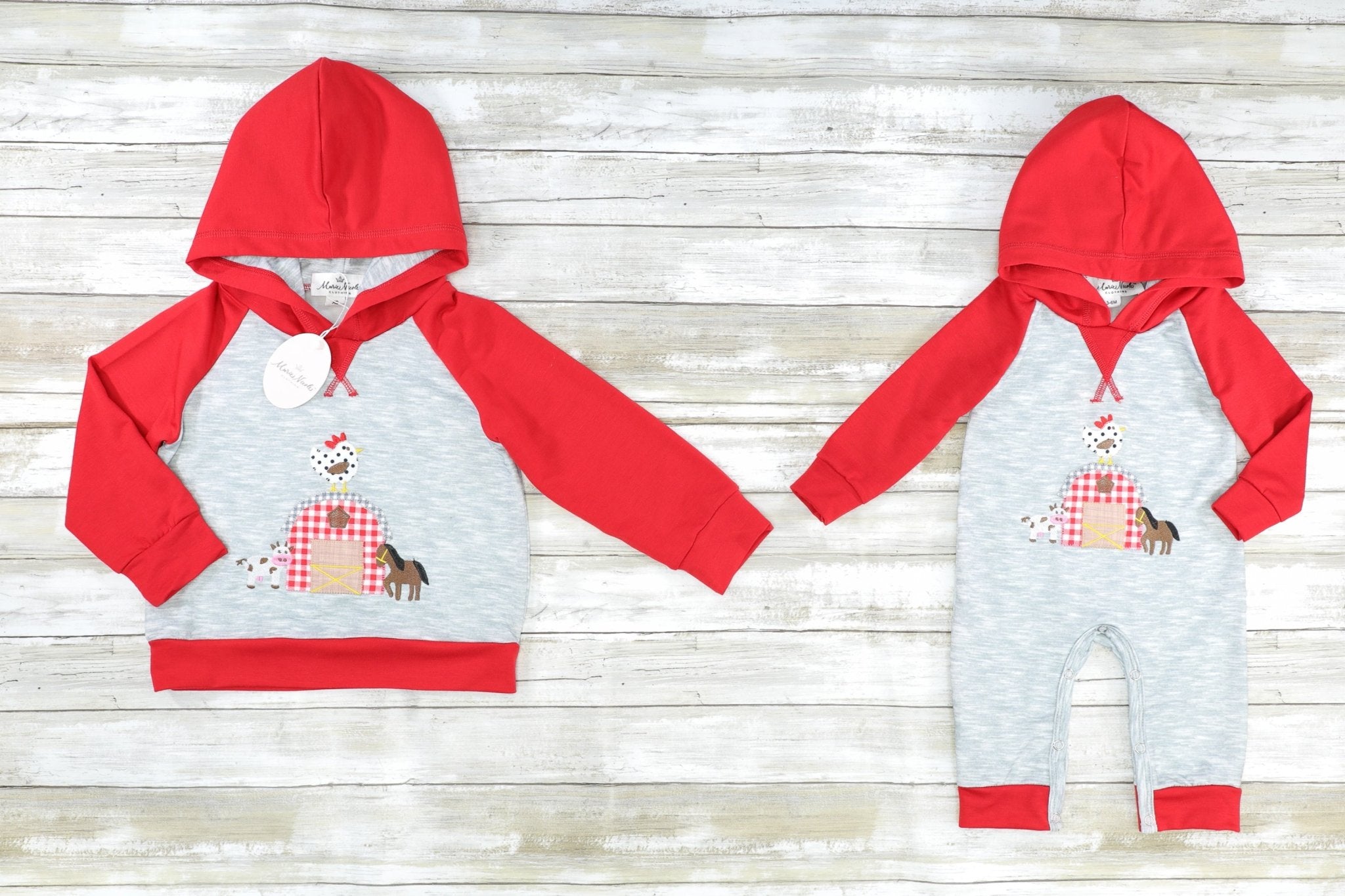 Red Raglan Farm Animal Hoodie - Marie Nicole Clothing