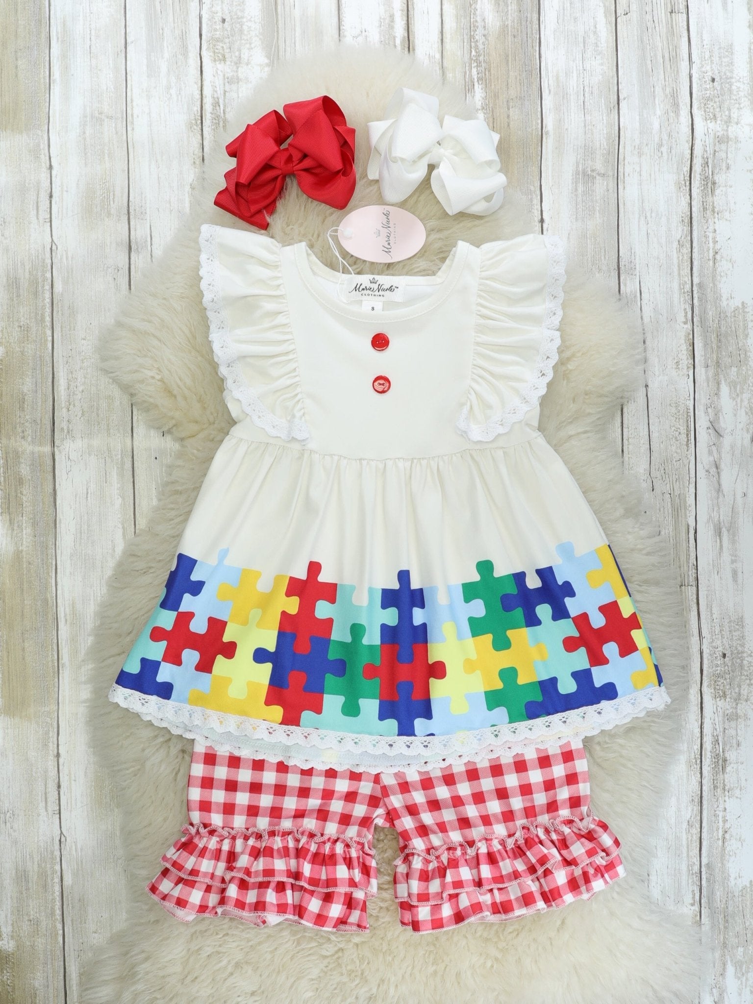 Puzzle Pieces Ruffle Outfit - Marie Nicole Clothing
