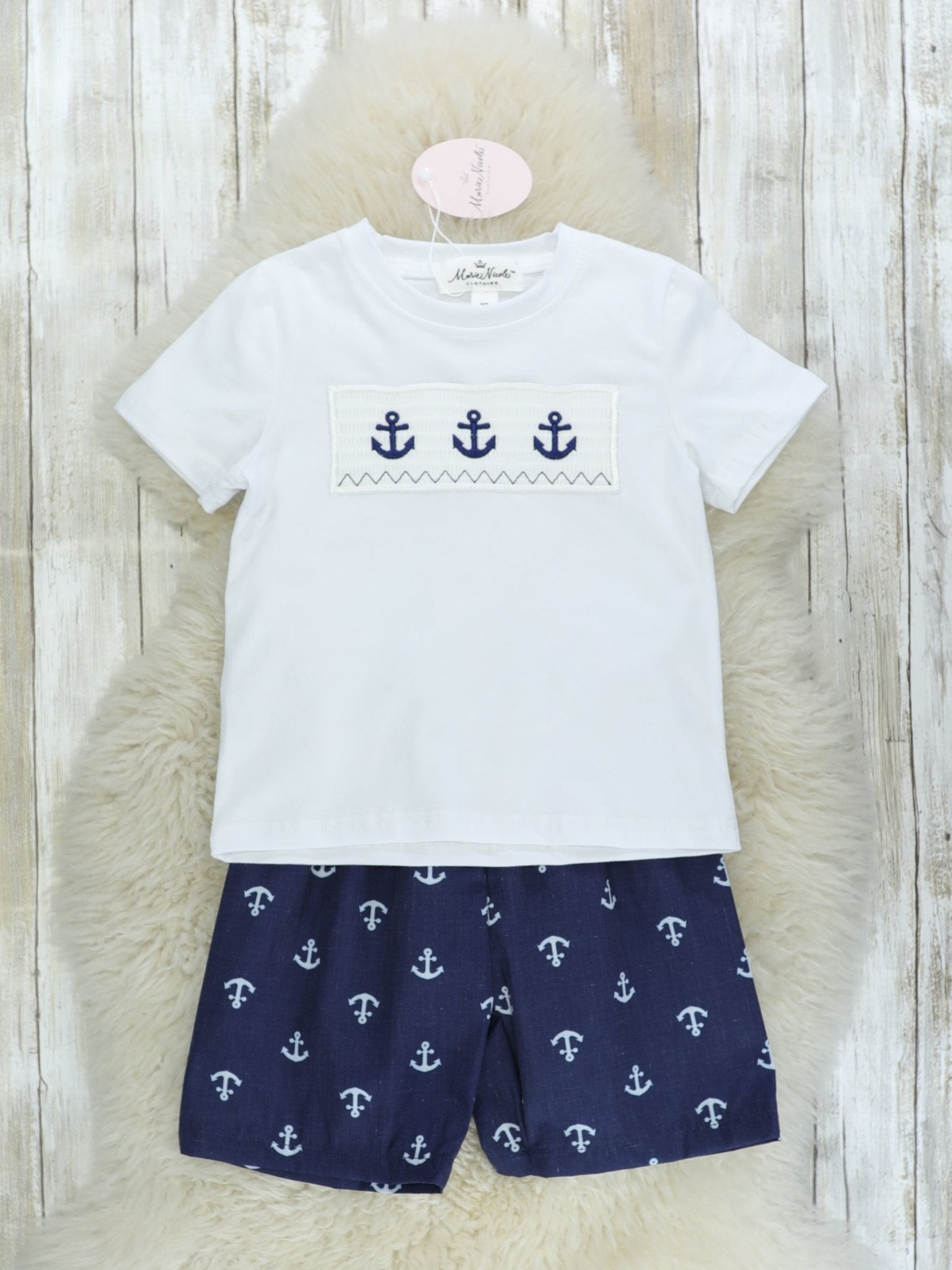 Smocked Anchor Shirt & Shorts Outfit - Marie Nicole Clothing
