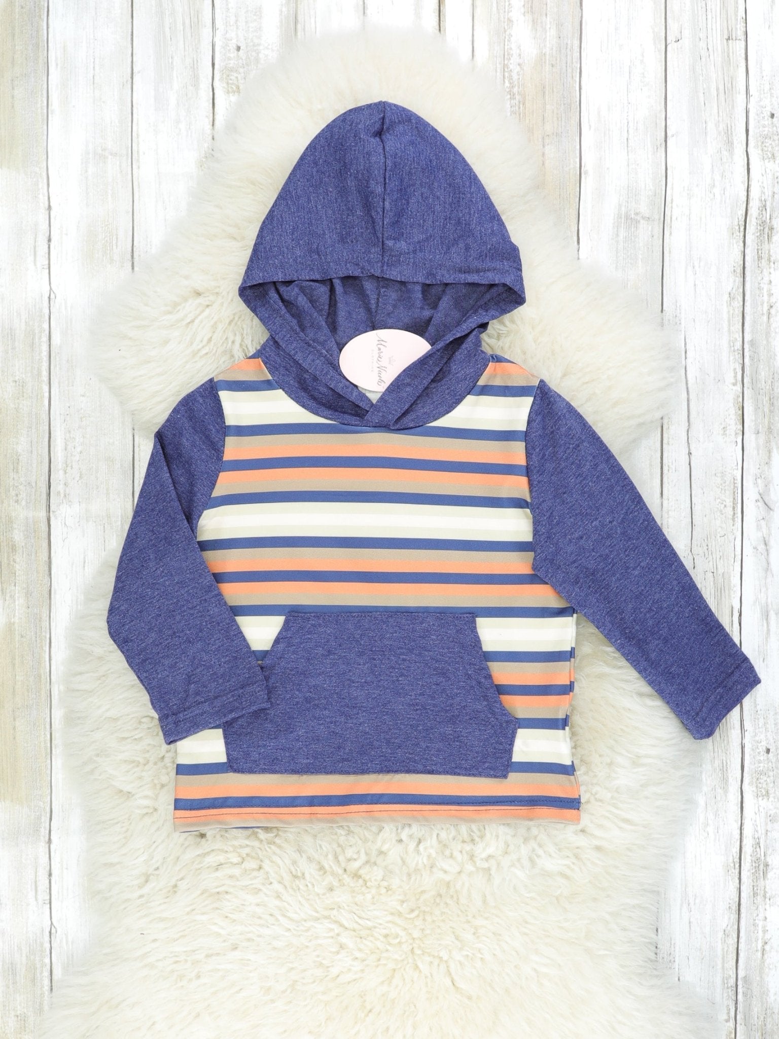 Orange & Navy Striped Raglan Hoodie - Marie Nicole Clothing