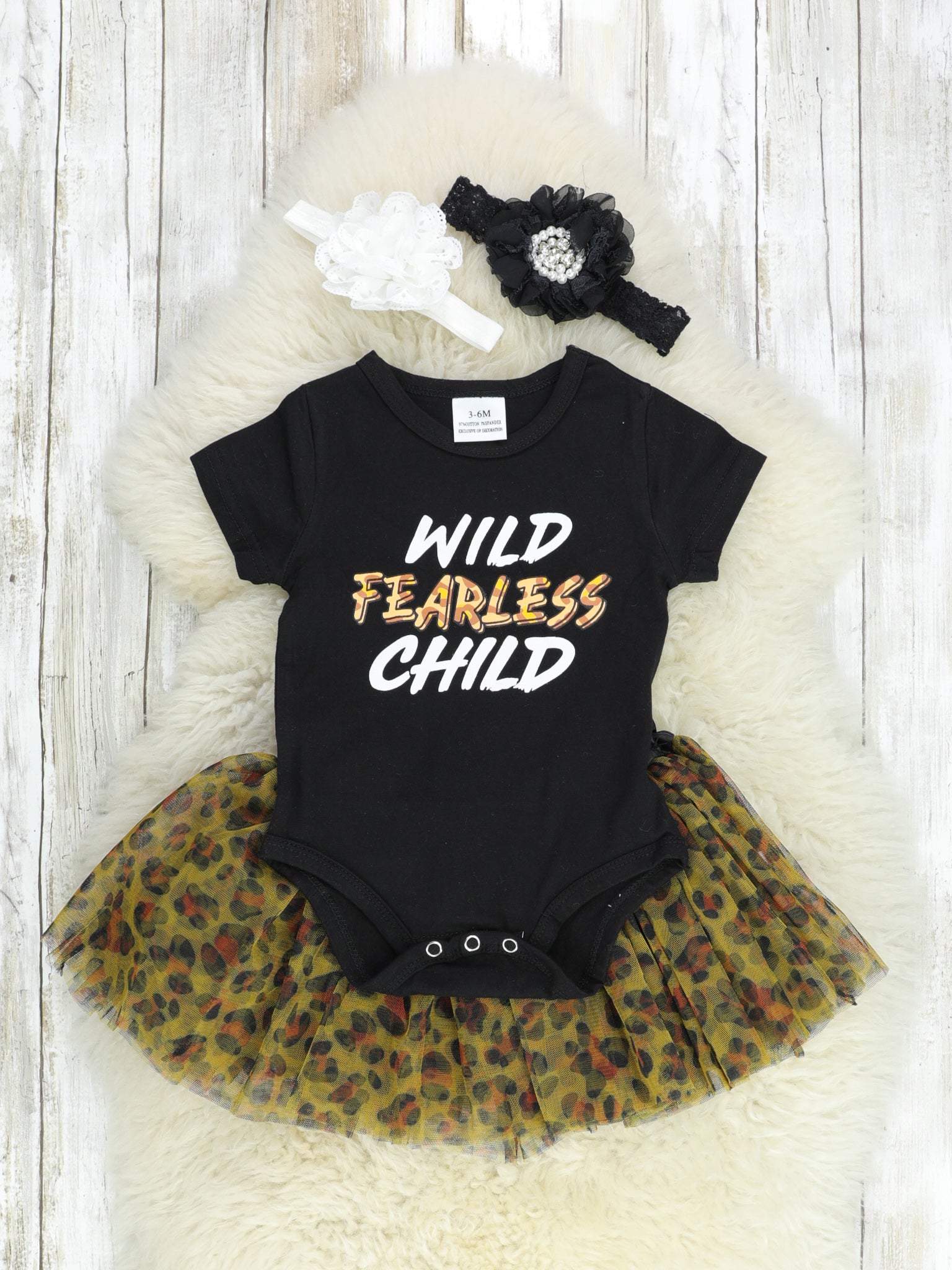 "Wild Fearless Child" Black Leo & Cheetah Tulle Skirt - Marie Nicole Clothing