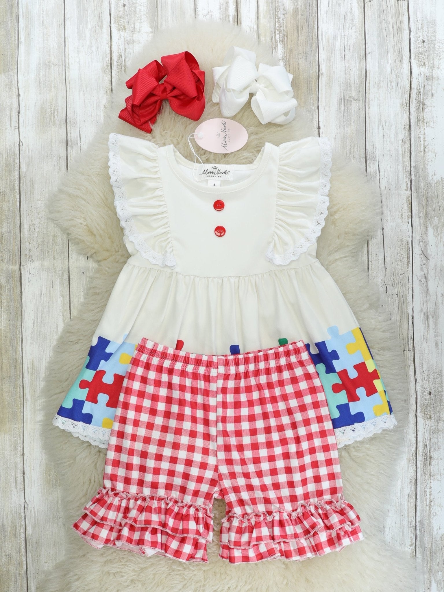 Puzzle Pieces Ruffle Outfit - Marie Nicole Clothing
