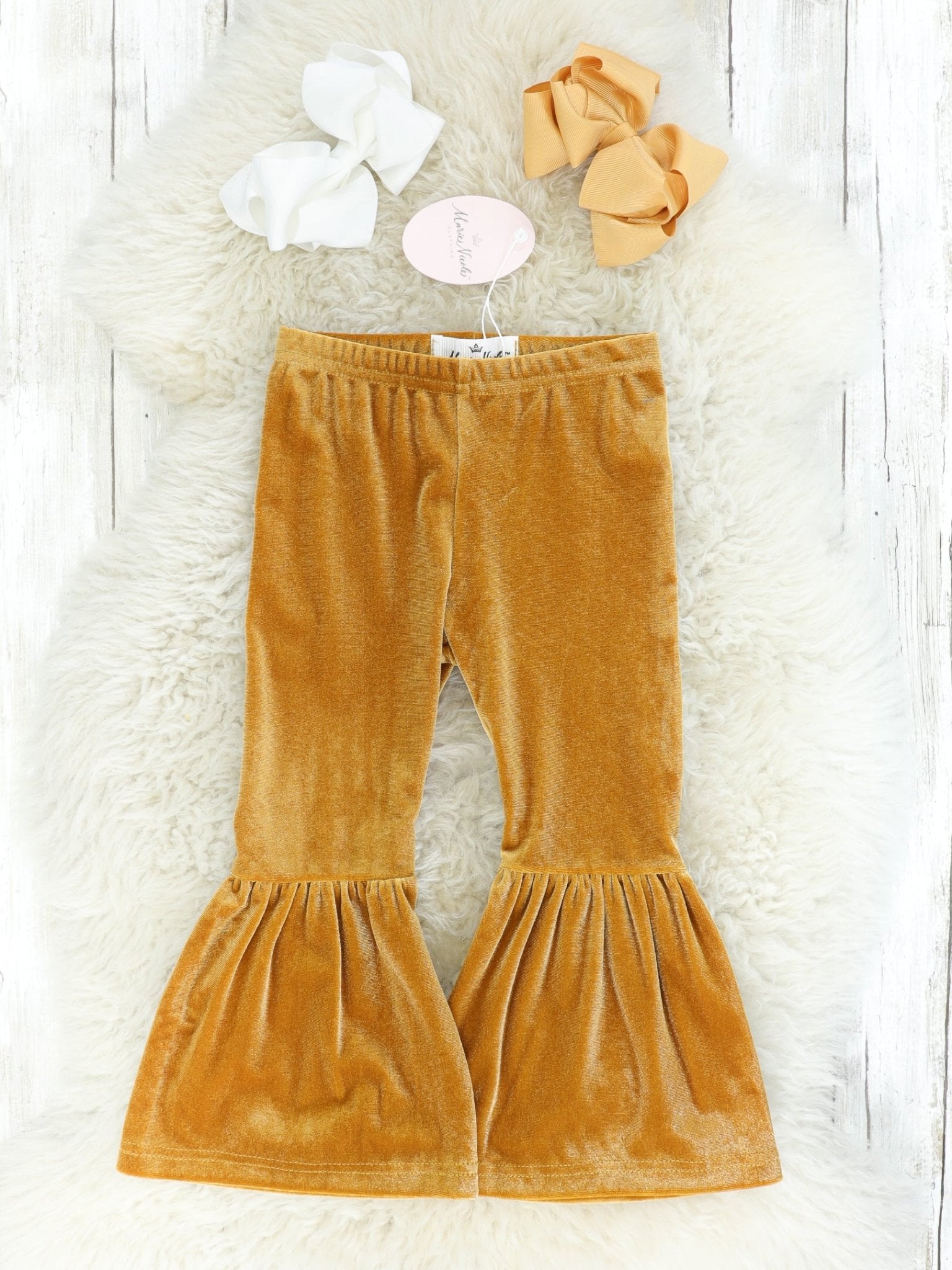 Golden Velvet Bell Bottoms - Marie Nicole Clothing