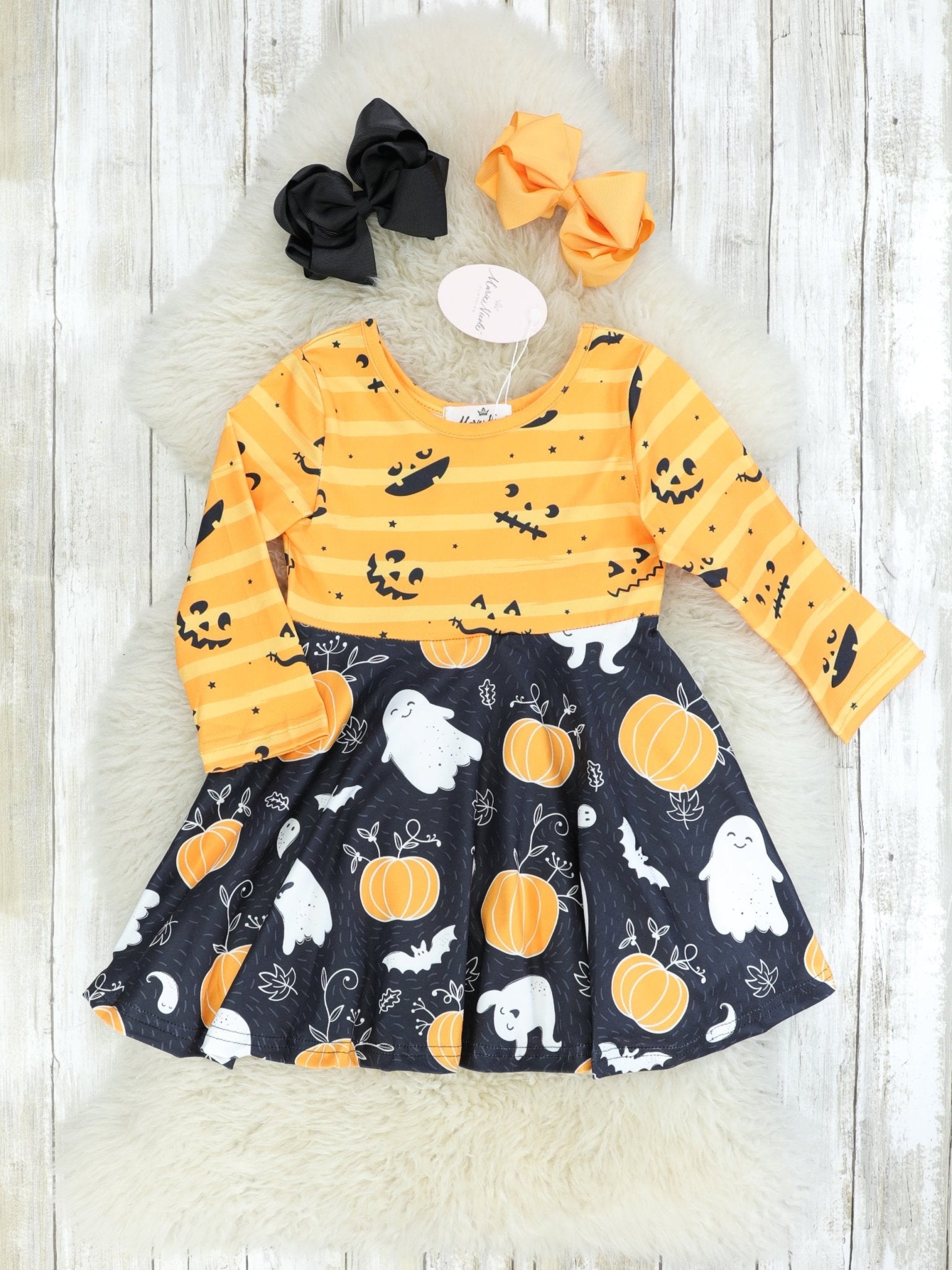 Striped Ghost Pumpkin Swing Dress - Marie Nicole Clothing