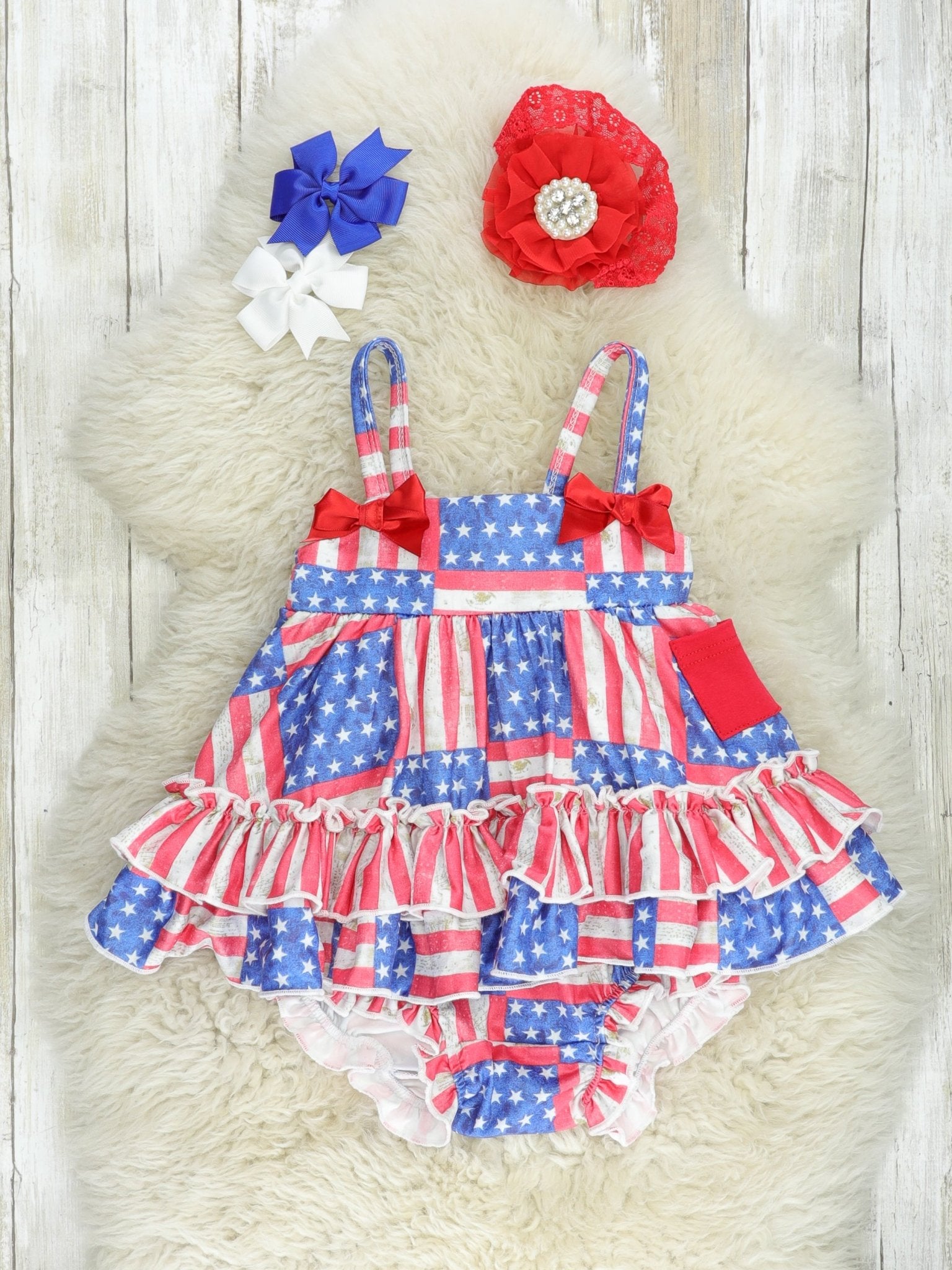 American Flag Swing Top & Ruffle Bloomers Outfit - Marie Nicole Clothing