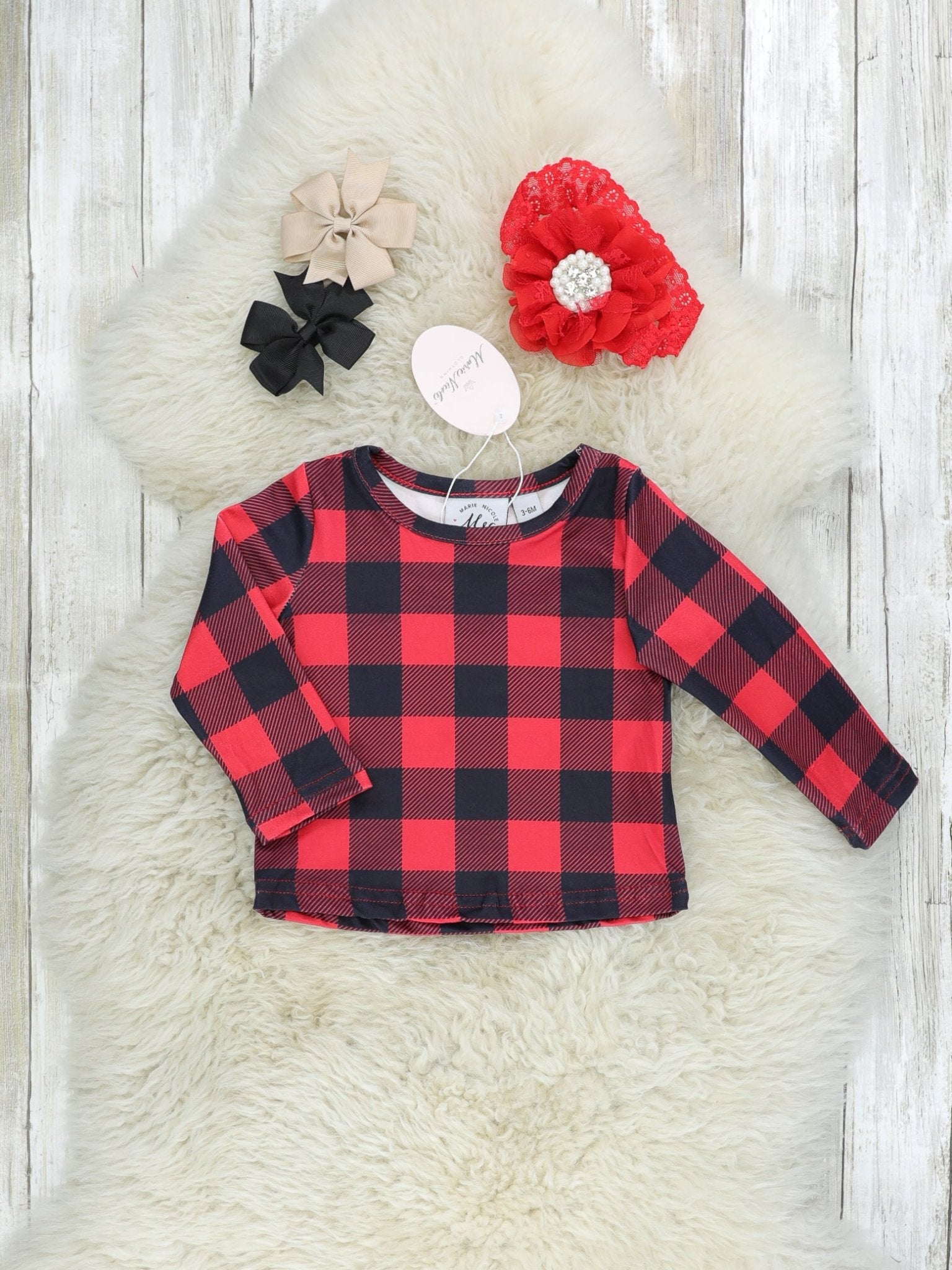 Buffalo Plaid & Leopard Reindeer Romper - Marie Nicole Clothing