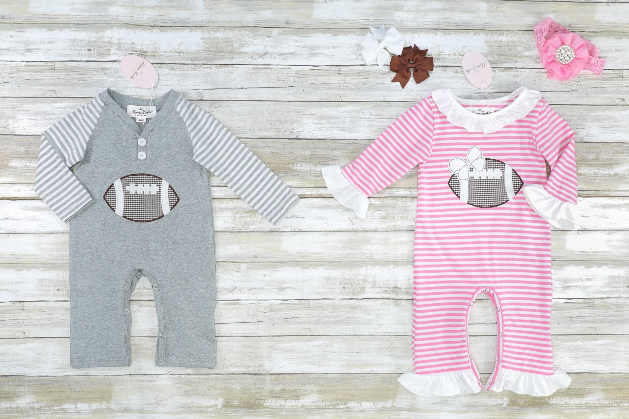 Pink Striped Football Ruffle Romper - Marie Nicole Clothing