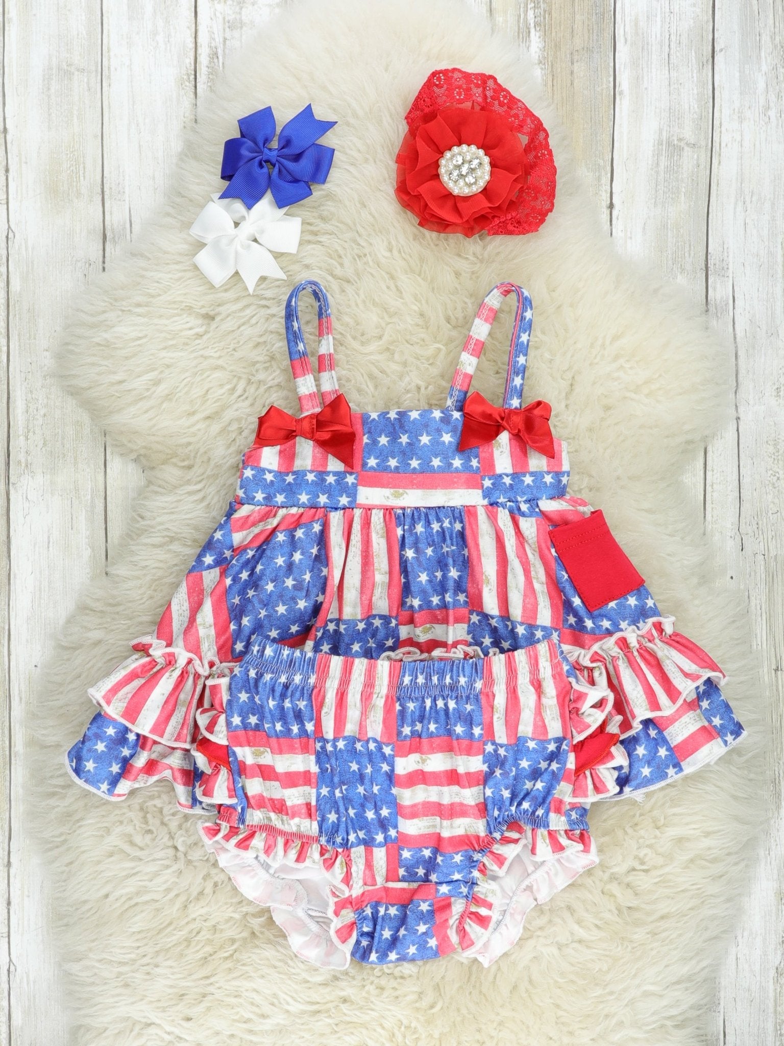 American Flag Swing Top & Ruffle Bloomers Outfit - Marie Nicole Clothing
