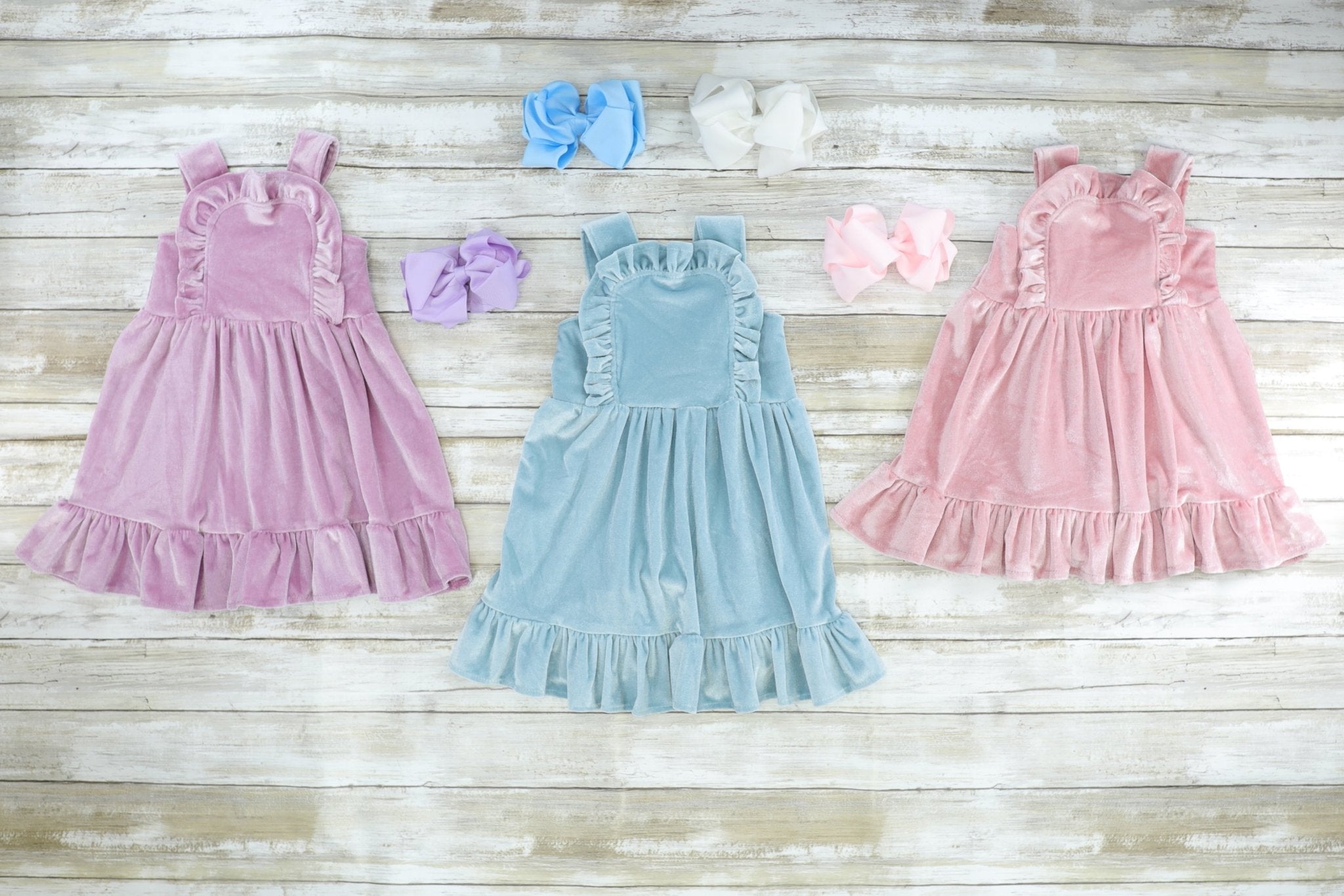Pink Velvet Ruffle Dress - Marie Nicole Clothing