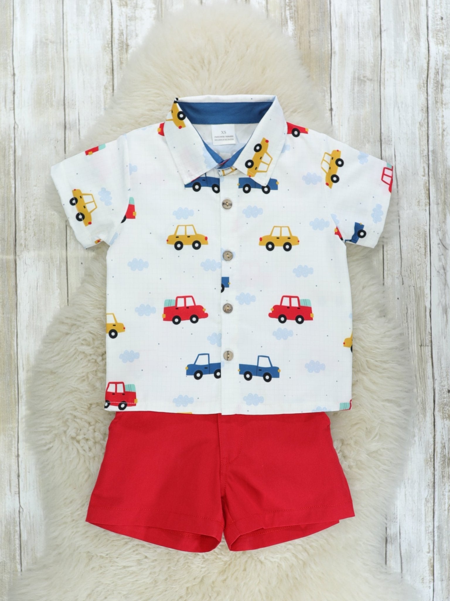 Car Polo & Red Shorts Outfit - Marie Nicole Clothing