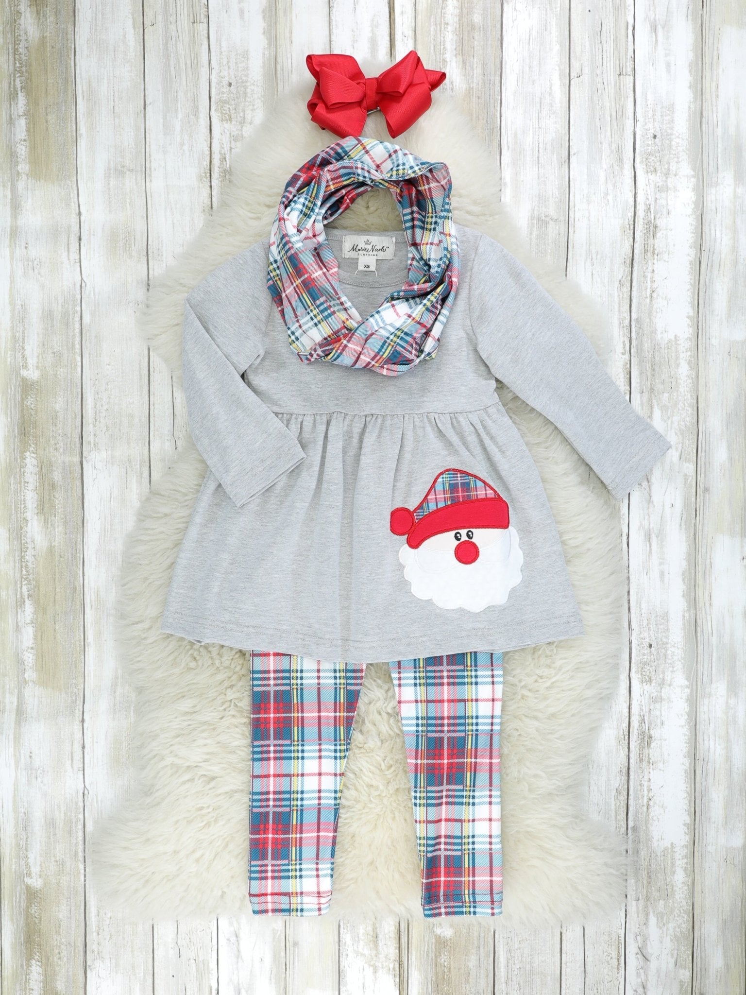 Blue Plaid Santa 3 - Piece Outfit - Marie Nicole Clothing