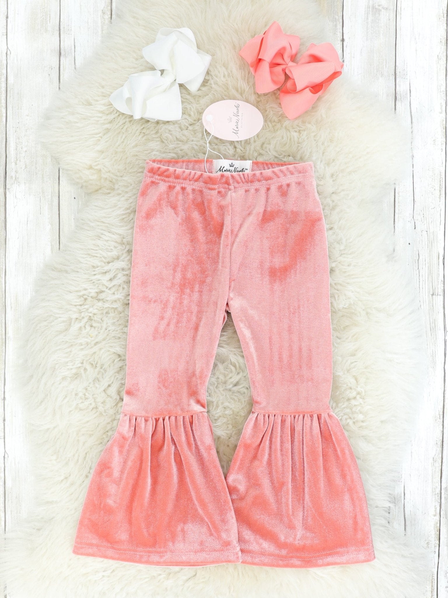 Peach Pink Velvet Bell Bottoms - Marie Nicole Clothing