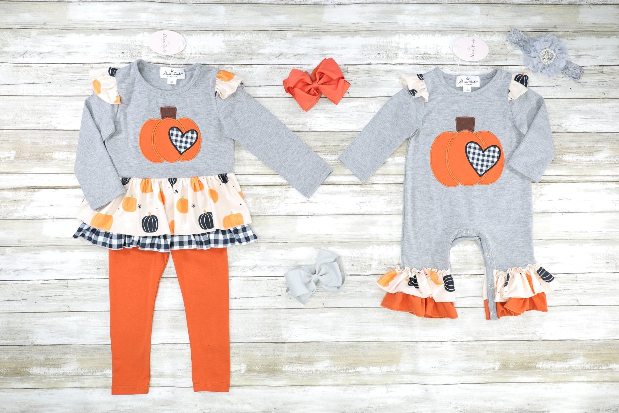 Gingham Heart Pumpkin Ruffle Romper - Marie Nicole Clothing