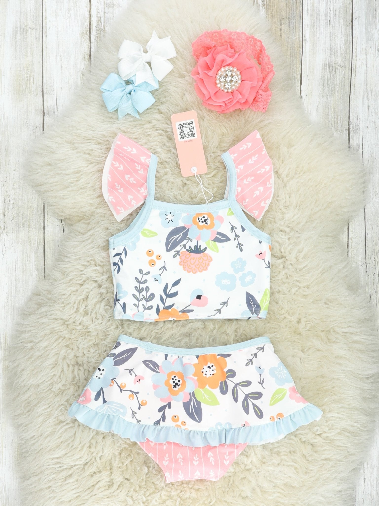 Coral Floral Ruffle Swimsuit - Marie Nicole Clothing