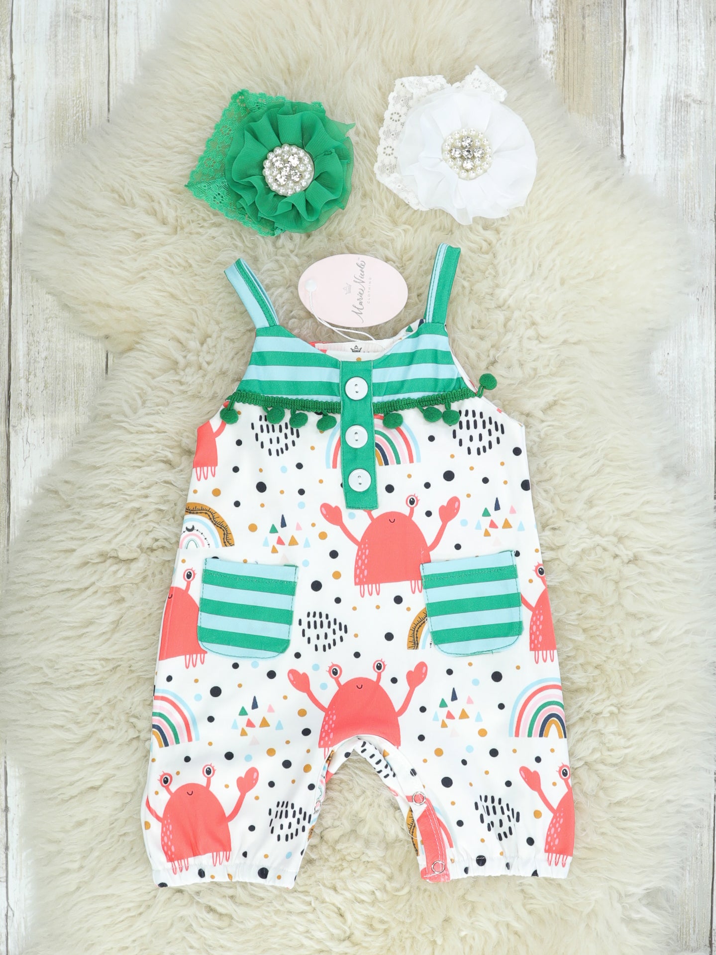Rainbow & Crab Romper - Marie Nicole Clothing