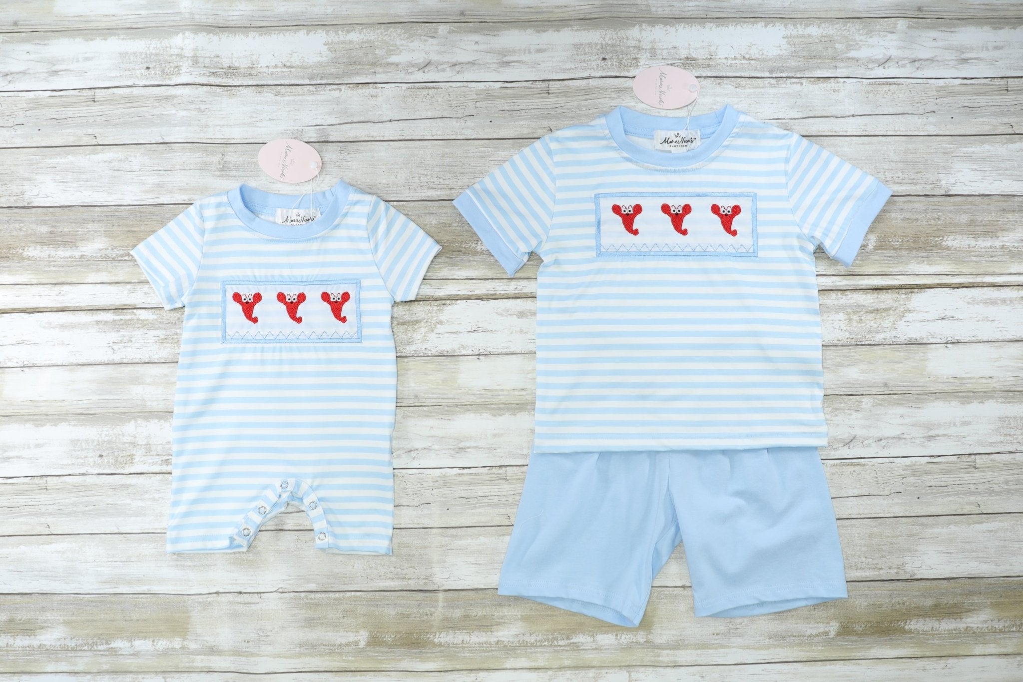 Blue Striped Lobster Smocked Outfit - Marie Nicole Clothing