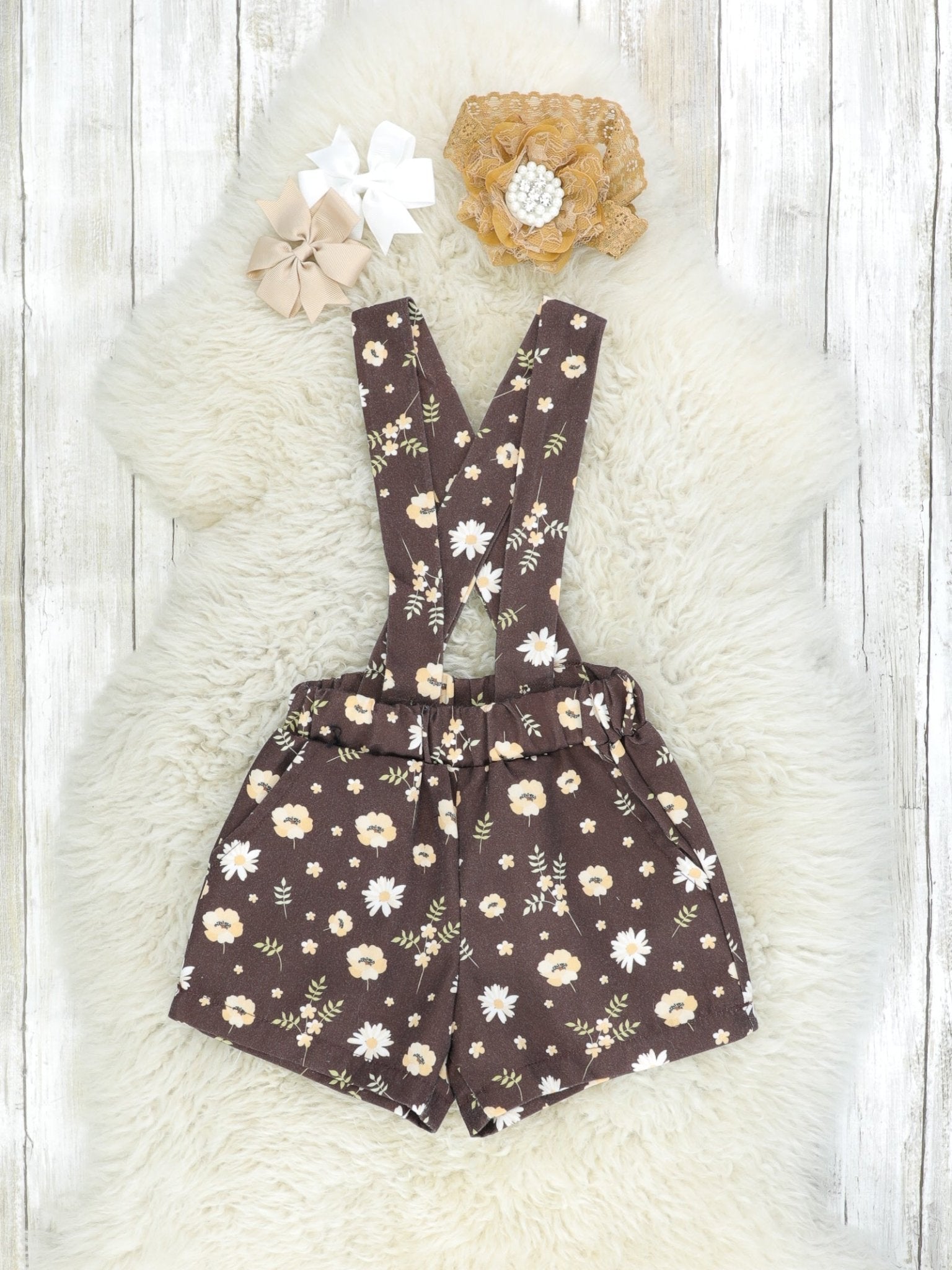 Vintage Floral Suspender Short Set - Marie Nicole Clothing