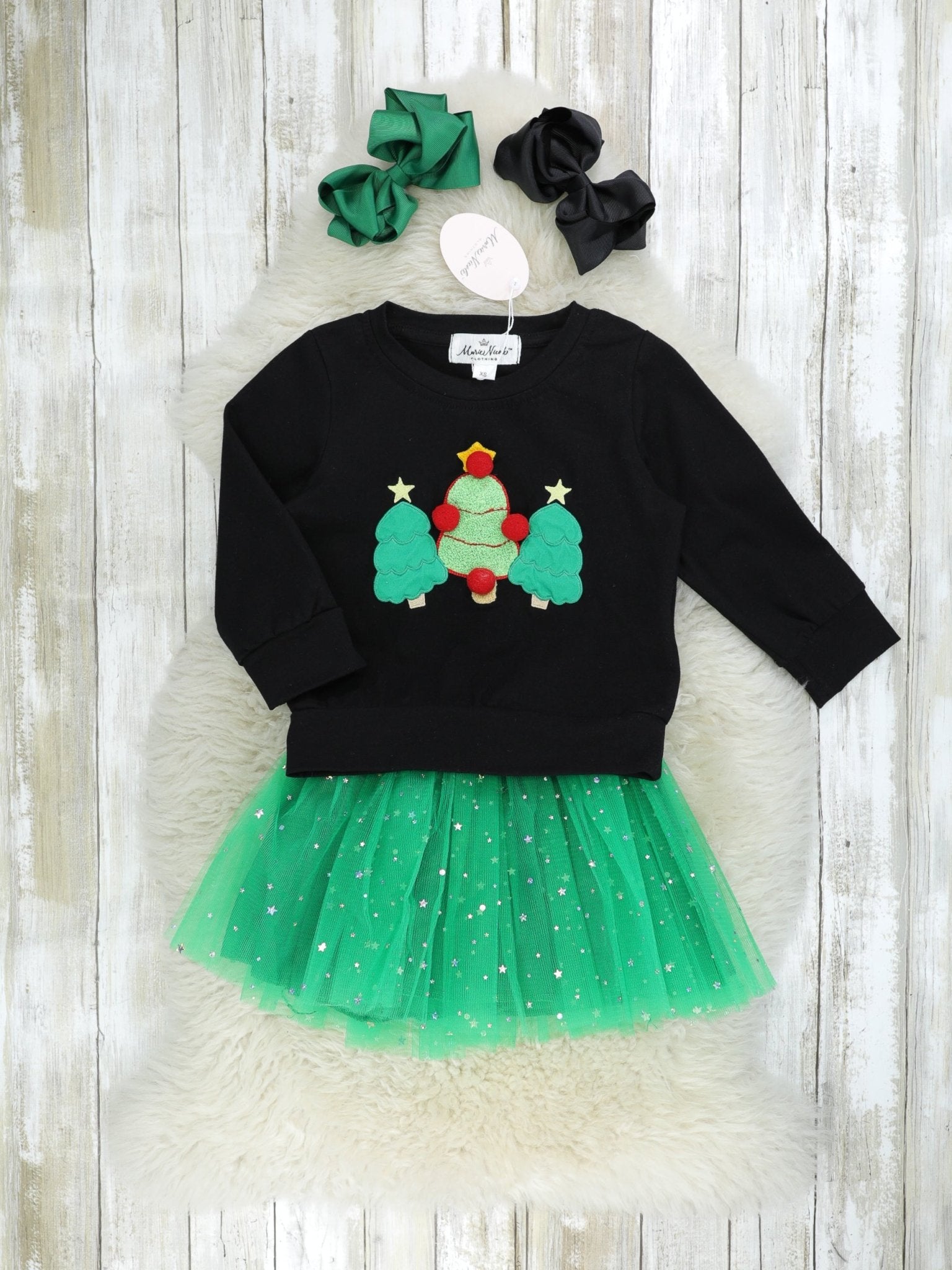 Christmas Tree Pom Pom Tulle Outfit - Marie Nicole Clothing