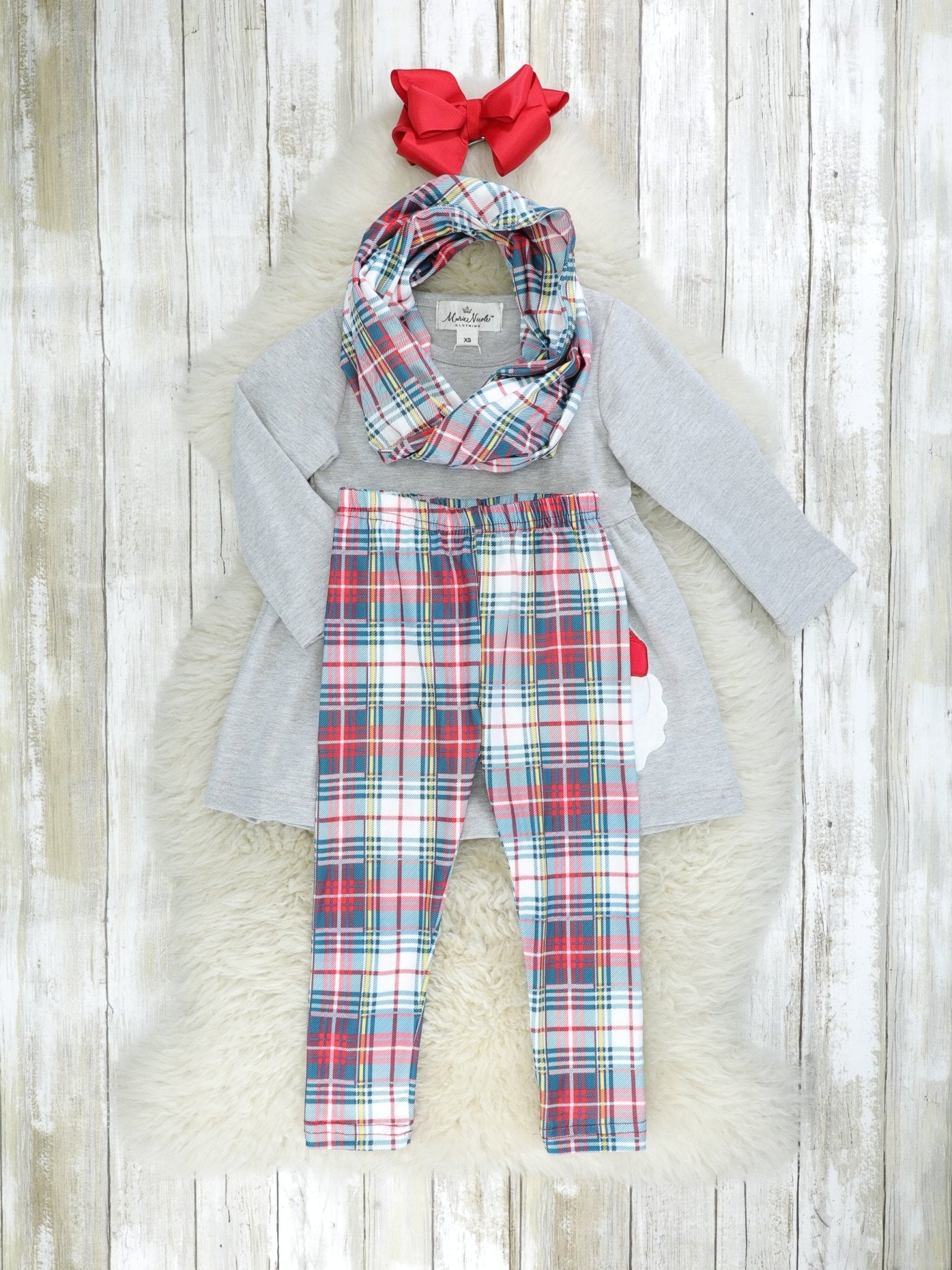 Blue Plaid Santa 3 - Piece Outfit - Marie Nicole Clothing