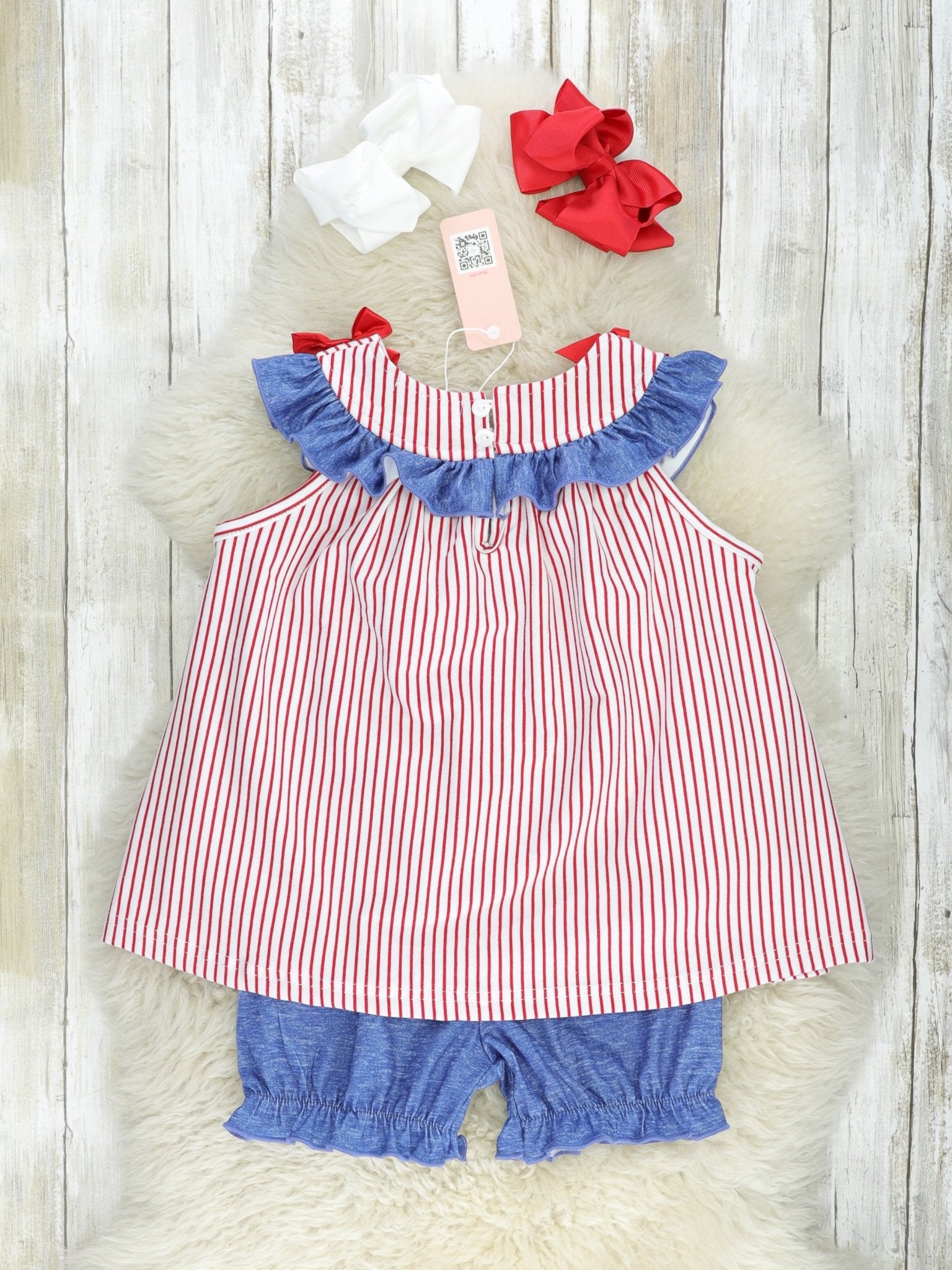 Patriotic Pinstripe Beach Bucket Ruffle Outfit - Marie Nicole Clothing