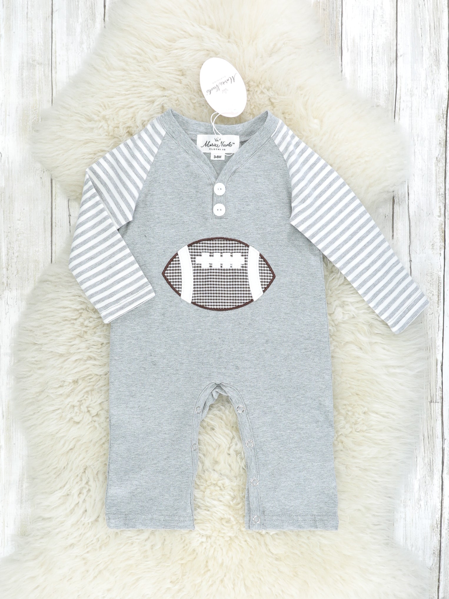 Grey Raglan Football Romper - Marie Nicole Clothing