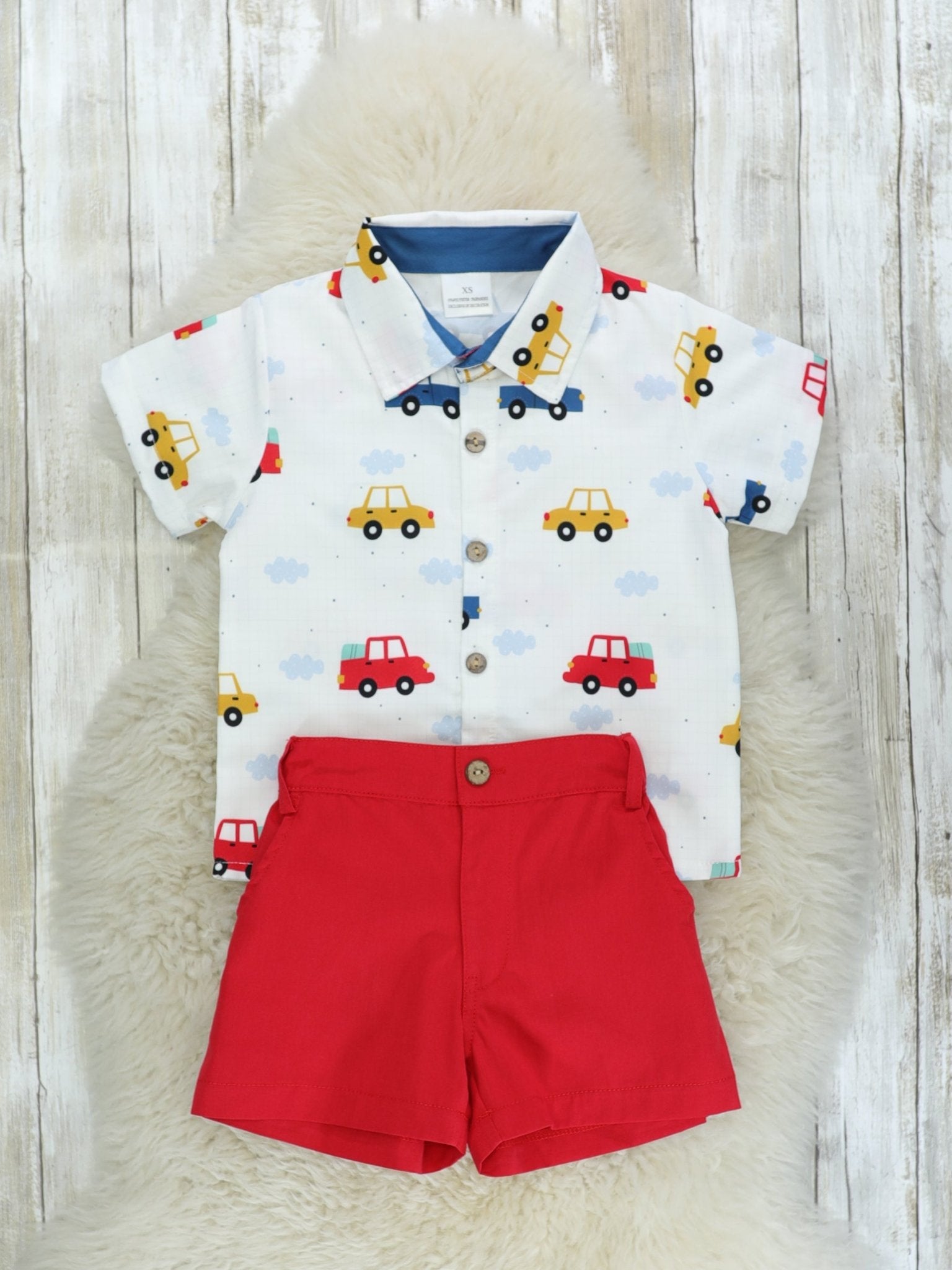 Car Polo & Red Shorts Outfit - Marie Nicole Clothing