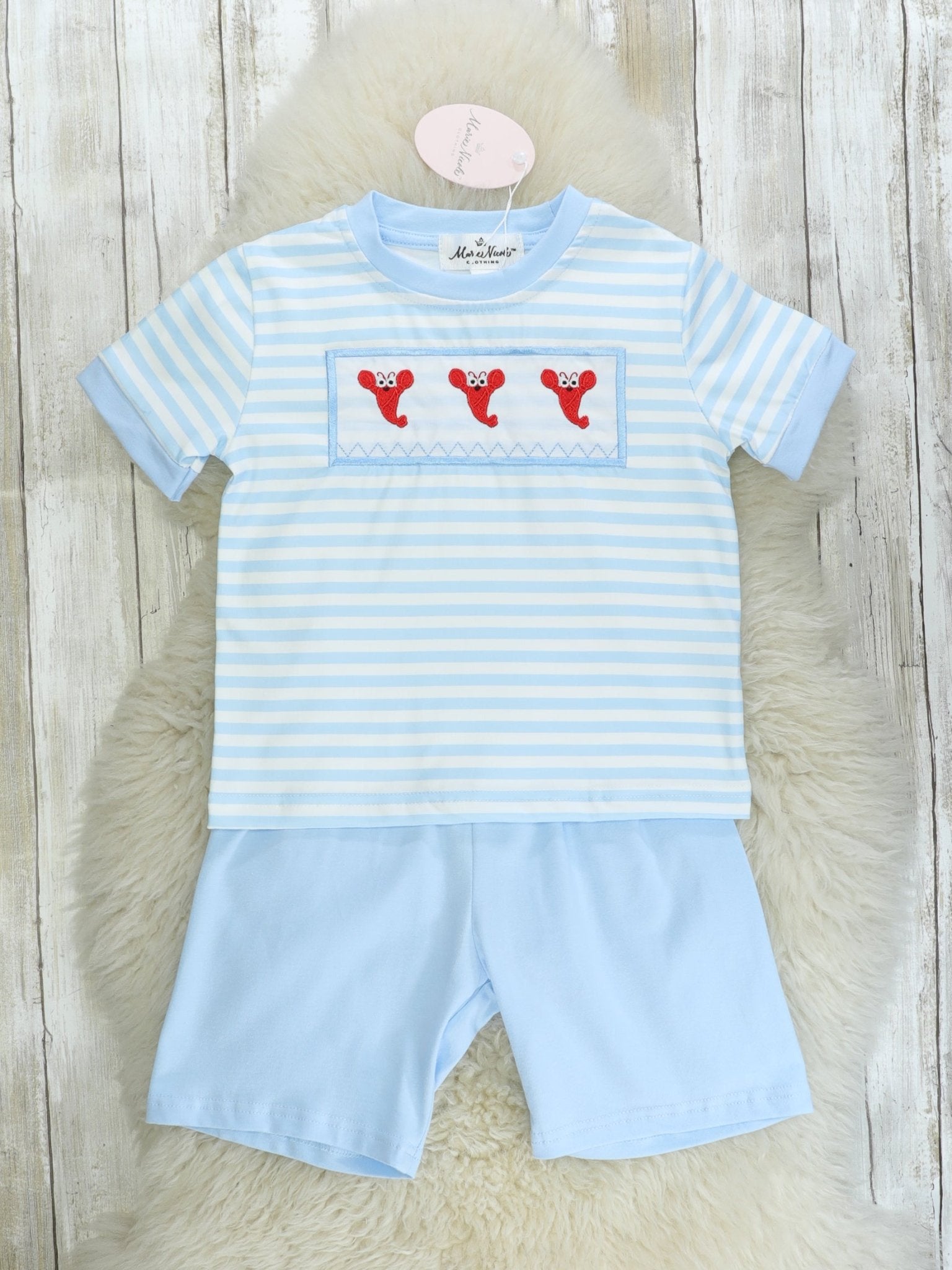 Blue Striped Lobster Smocked Outfit - Marie Nicole Clothing