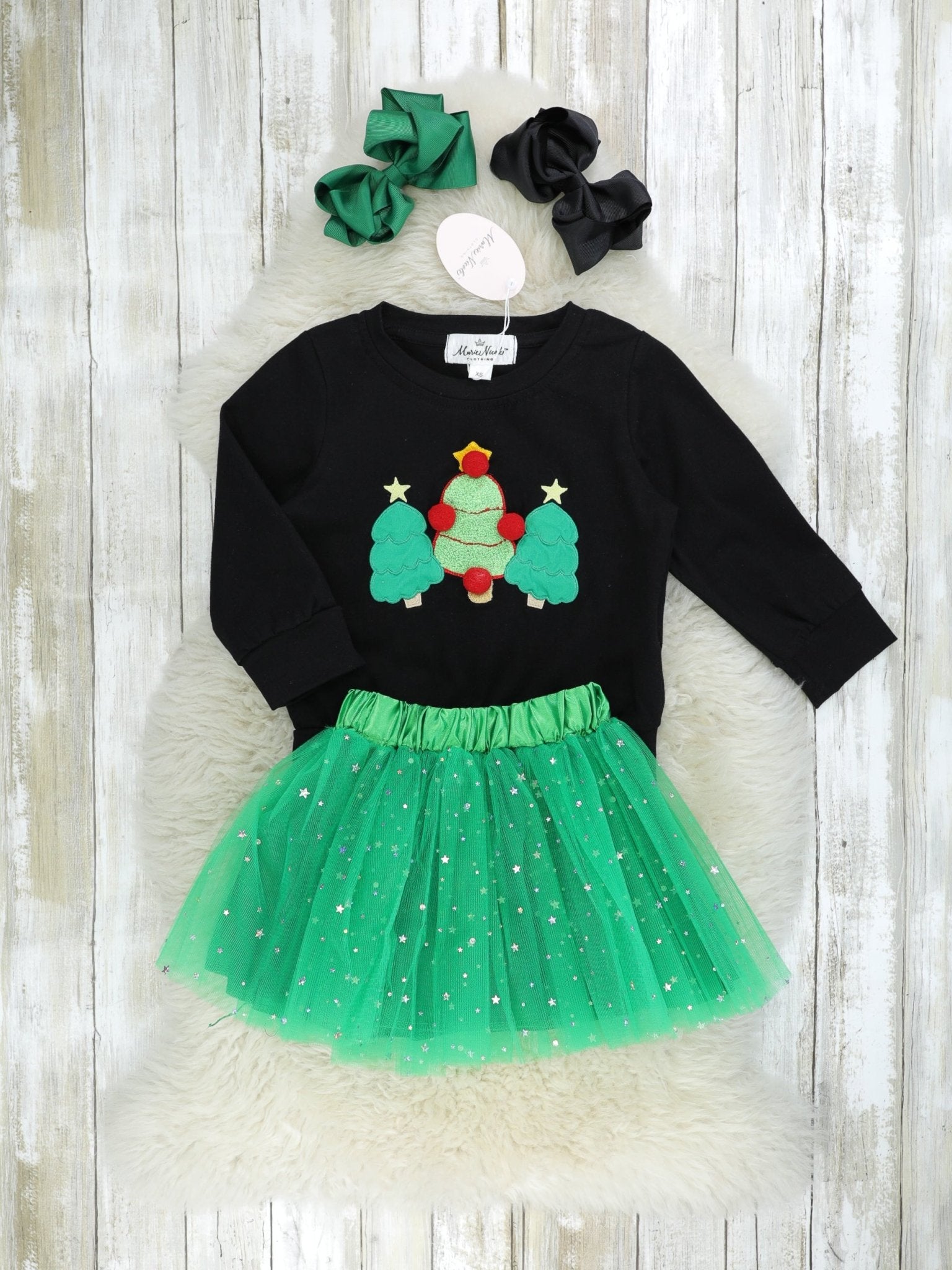 Christmas Tree Pom Pom Tulle Outfit - Marie Nicole Clothing