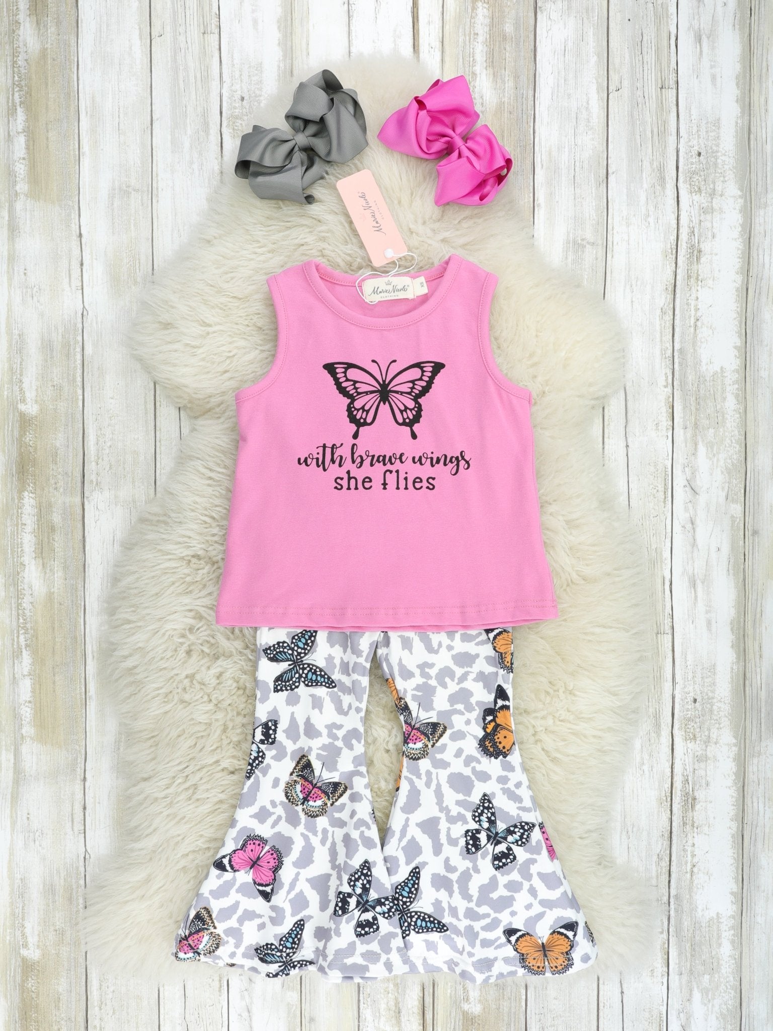 Fuchsia "She Flies" Butterfly Bell Bottom Outfit - Marie Nicole Clothing